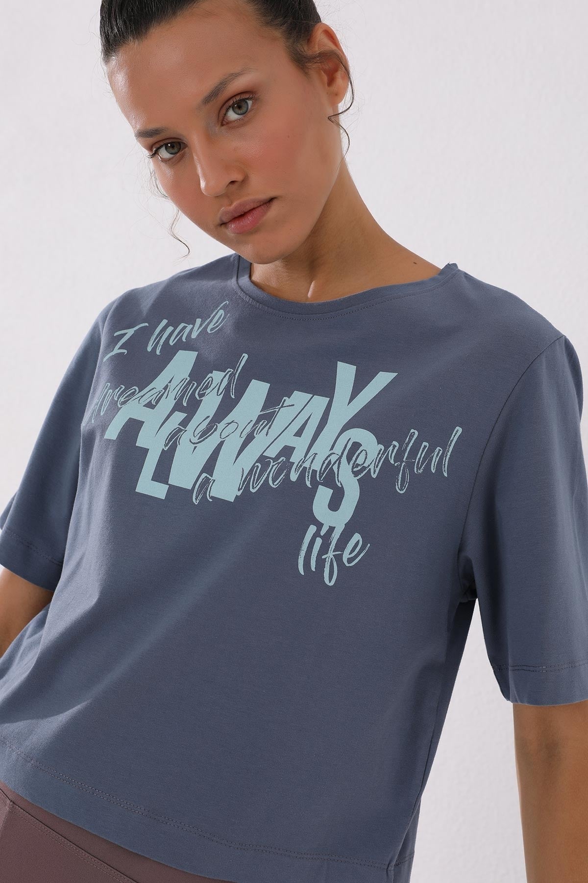 Petrol Asymmetric Print O Collar Women's Oversize T-Shirt - 97136