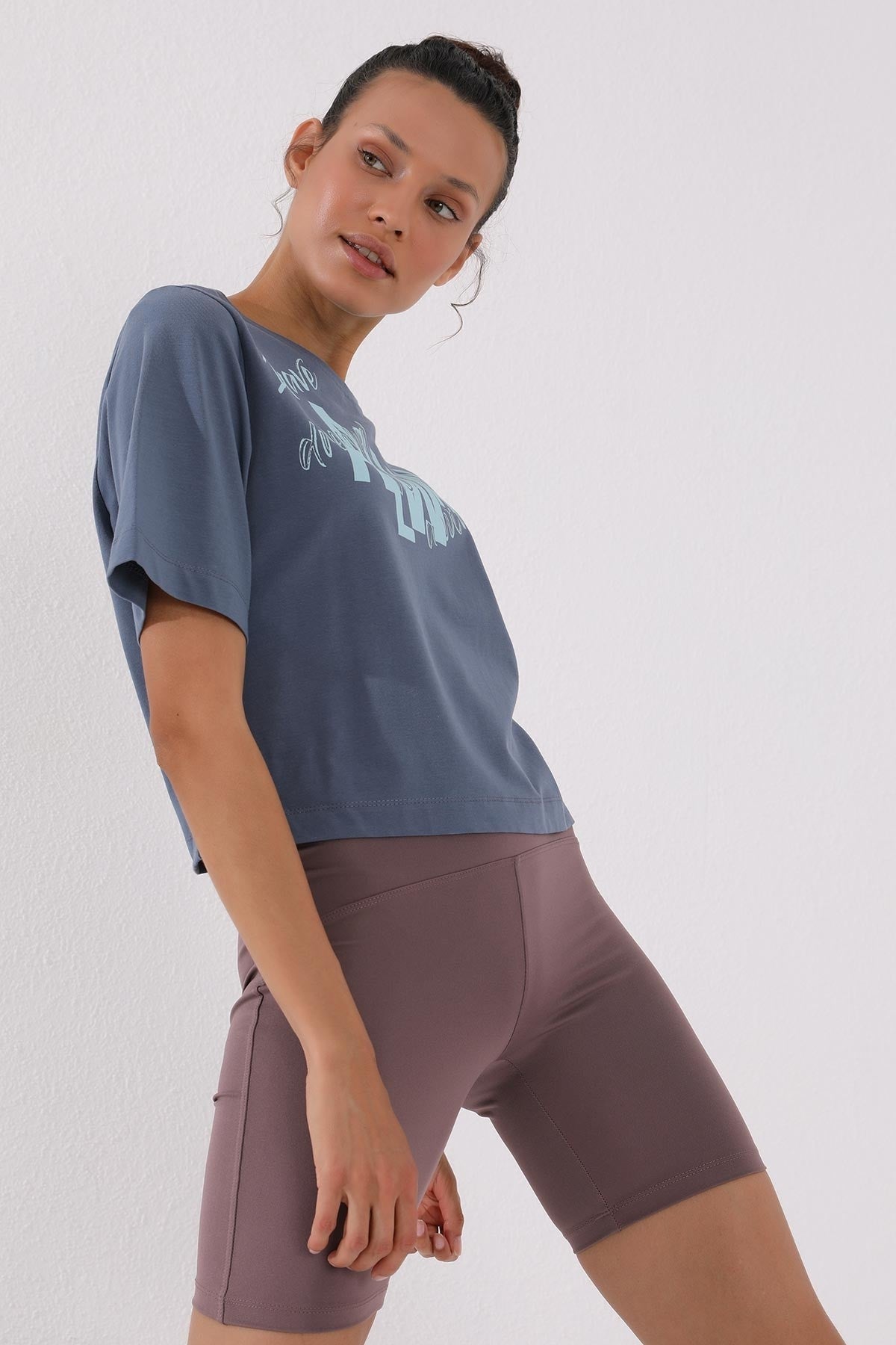 Petrol Asymmetric Print O Collar Women's Oversize T-Shirt - 97136