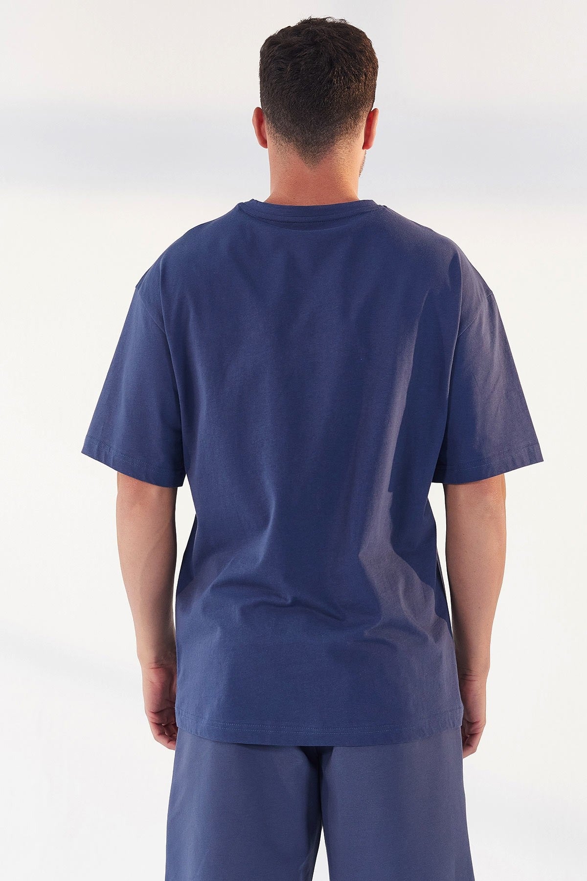 Petrol Small Print O Collar Men's Oversize T-Shirt - 87985