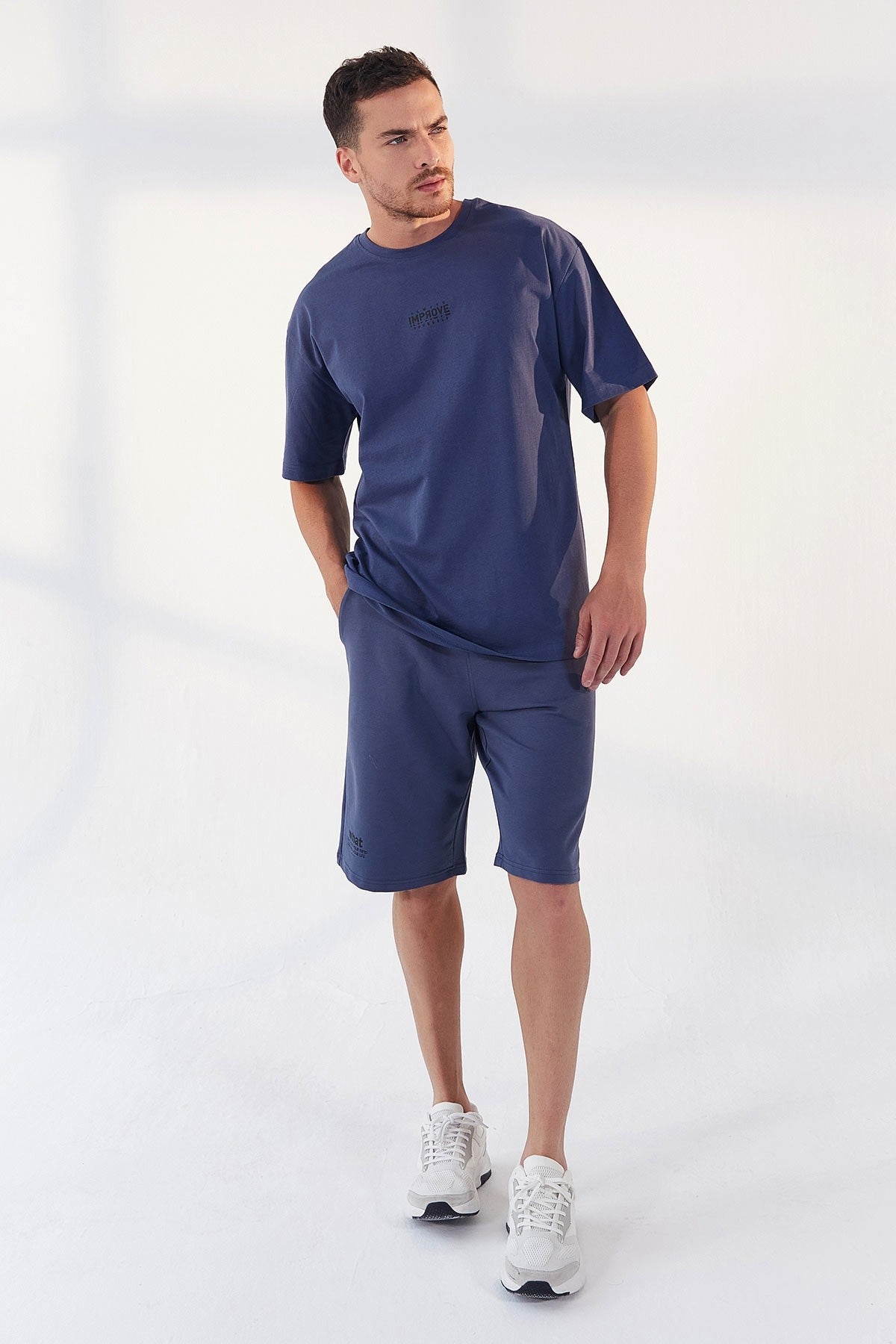 Petrol Small Print O Collar Men's Oversize T-Shirt - 87985
