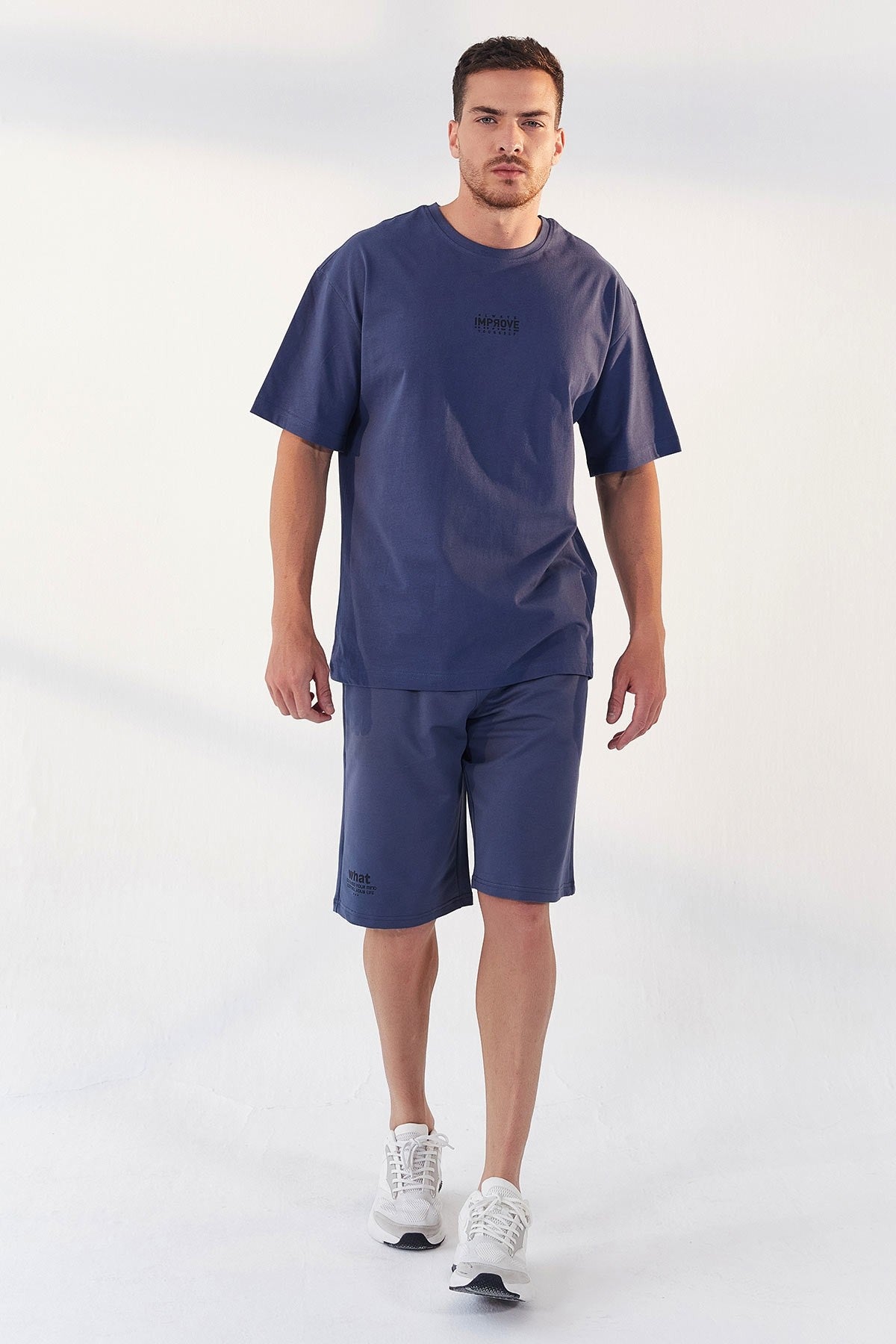 Petrol Small Print O Collar Men's Oversize T-Shirt - 87985