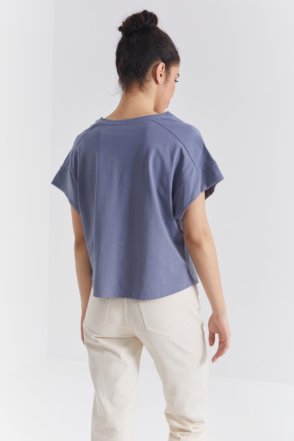 Petrol Minimal Print O Collar Oversize Women's T-Shirt - 97219
