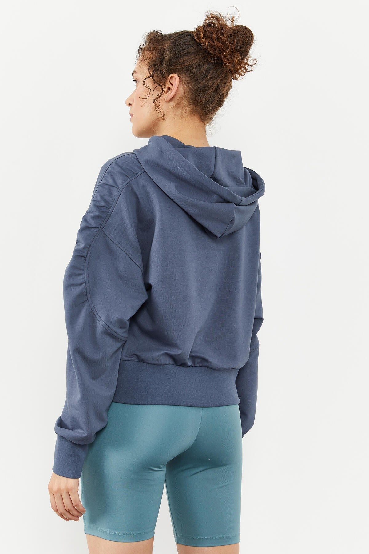 Petrol Shoulder Gather Detailed Balloon Sleeve Comfortable Fit Women's Sweatshirt - 97166