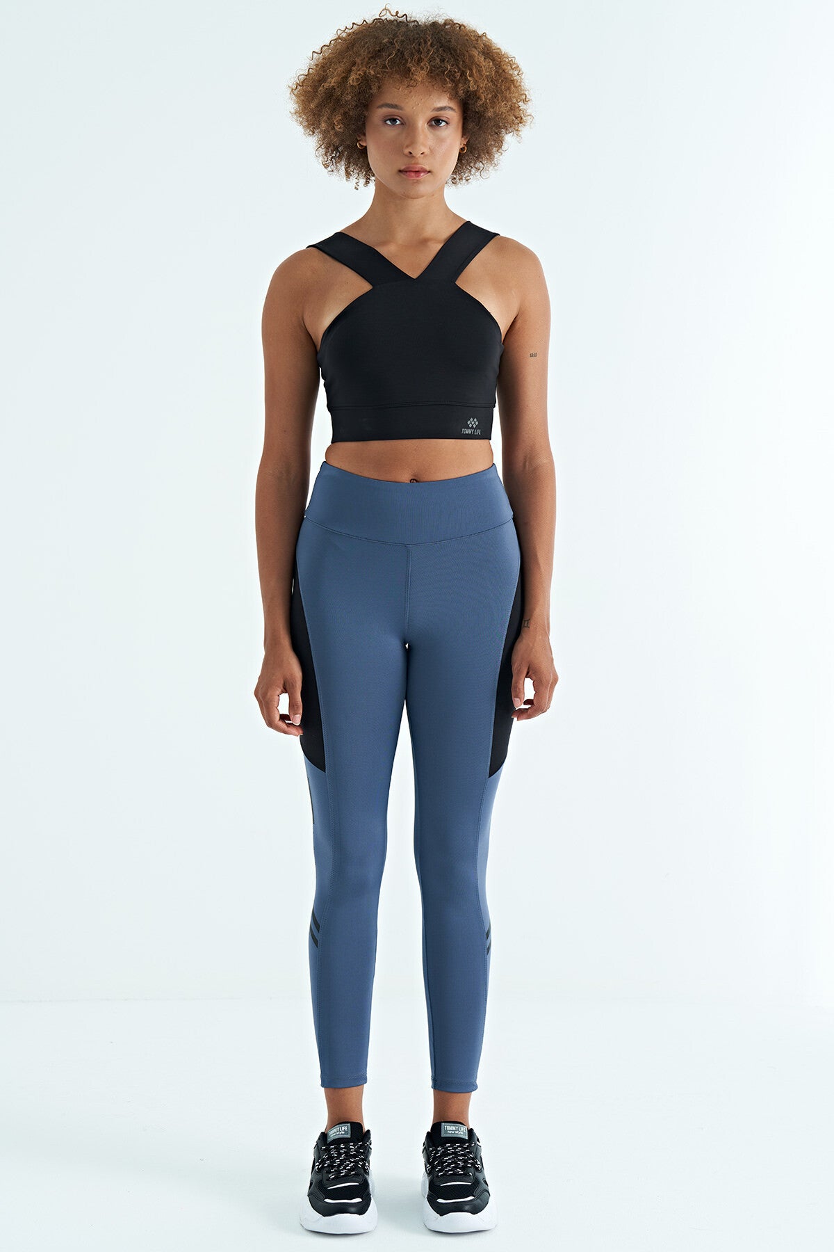 Petrol Strip Detailed Scuba Fabric Slim Fit High Waist Women's Tights - 94637