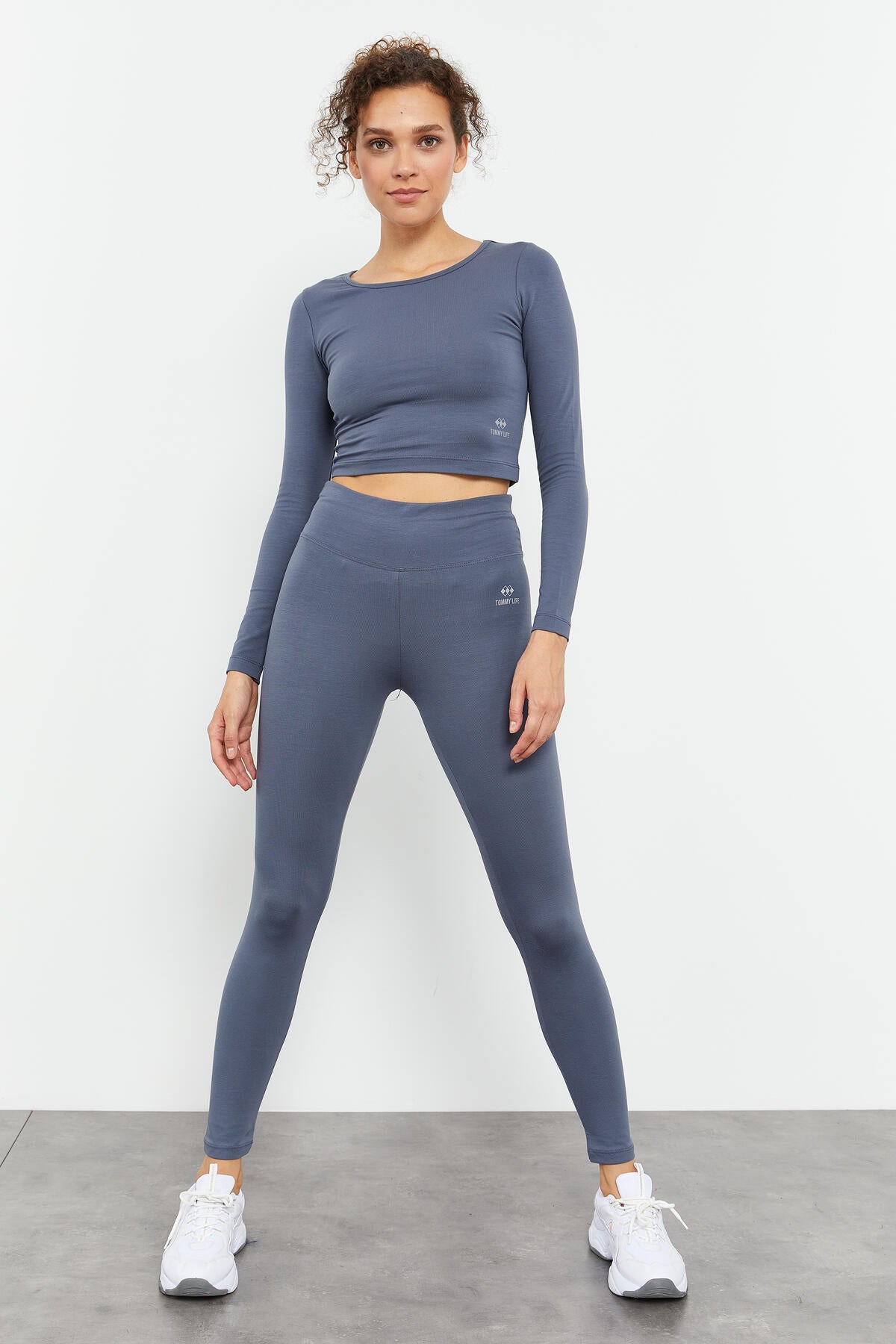 Petrol Long Sleeve Slim Fit O Neck Women's Crop Top T-Shirt - 97150