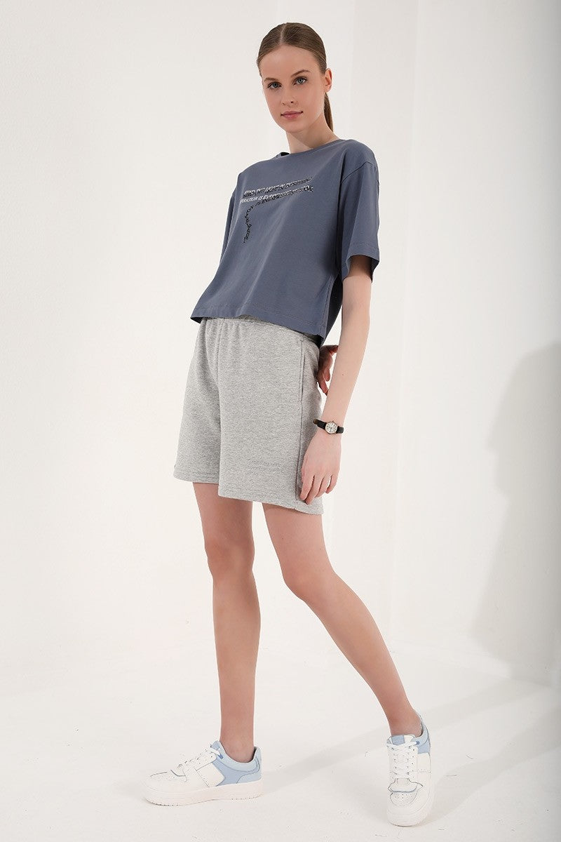 Petrol Printed Short O Collar Women's Oversize T-Shirt - 97135