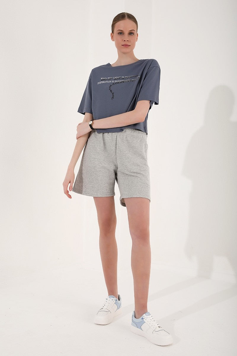 Petrol Printed Short O Collar Women's Oversize T-Shirt - 97135