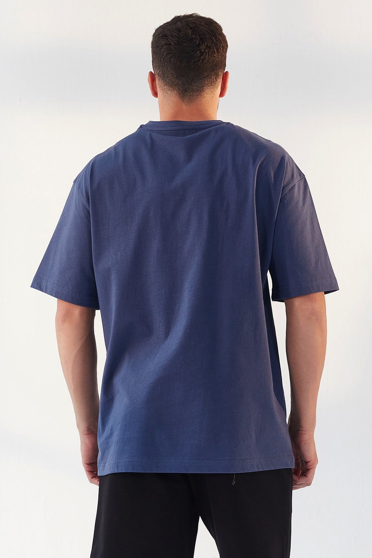 Petrol Print Lettering O Collar Men's Oversize T-Shirt - 87984