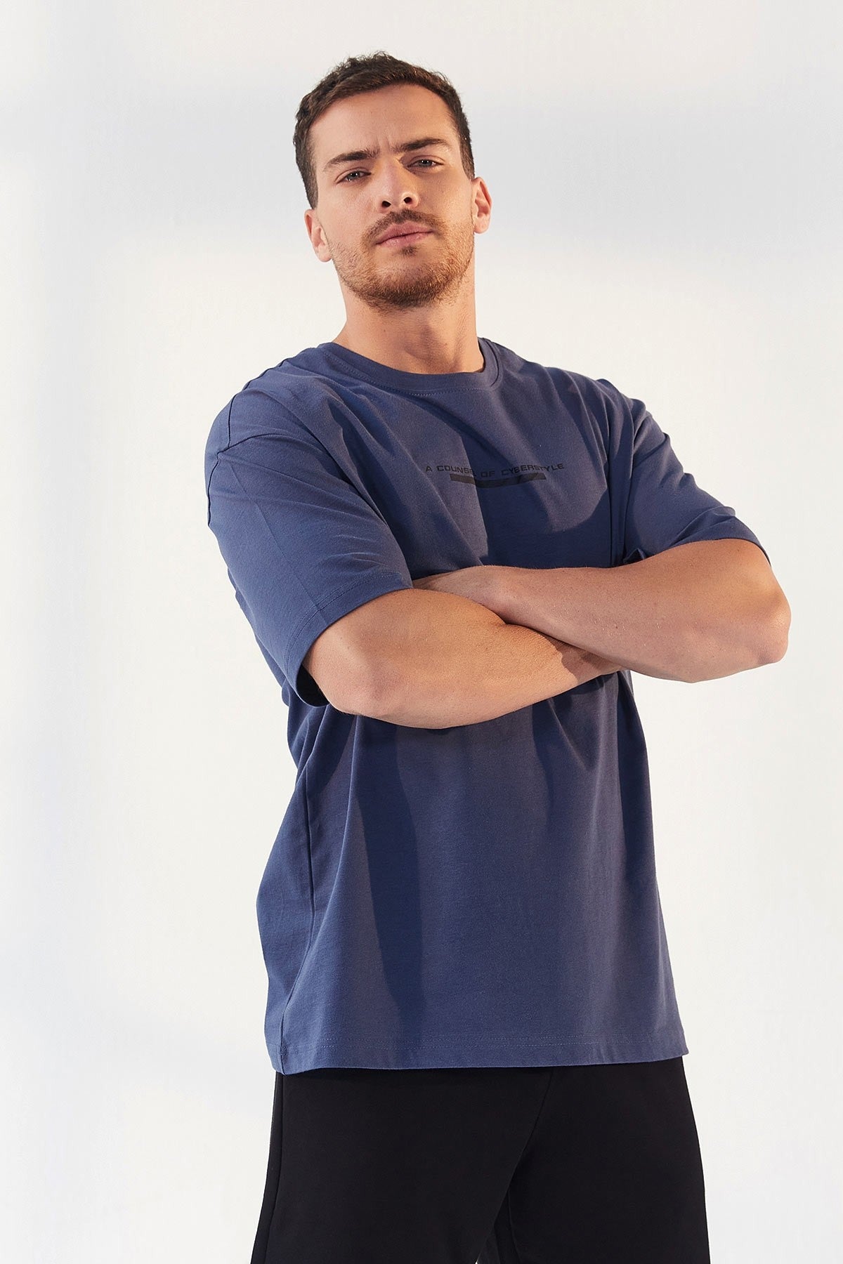 Petrol Print Lettering O Collar Men's Oversize T-Shirt - 87984
