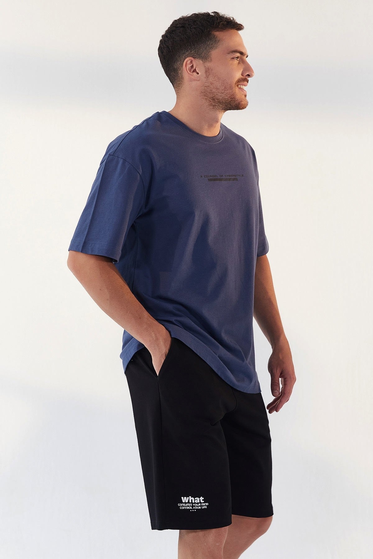 Petrol Print Lettering O Collar Men's Oversize T-Shirt - 87984