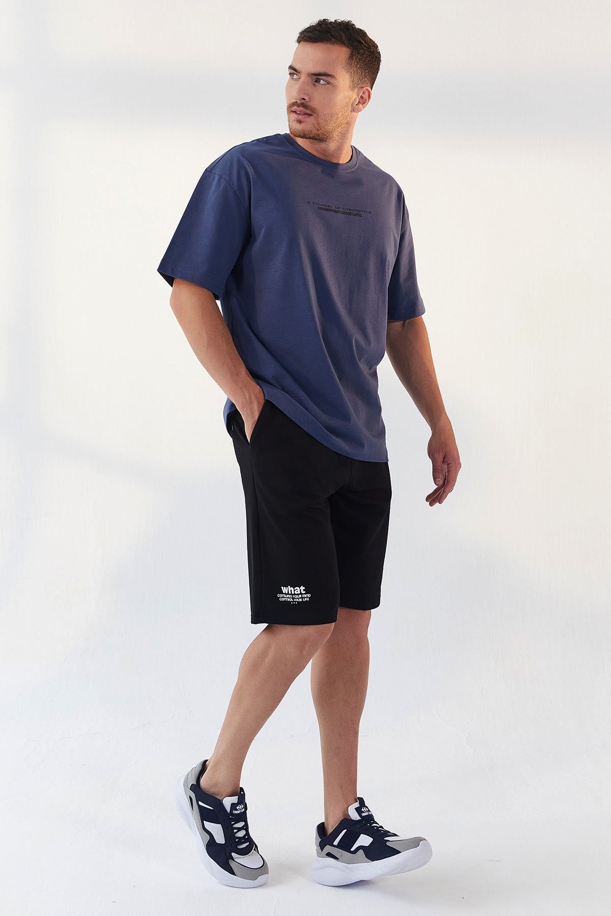 Petrol Print Lettering O Collar Men's Oversize T-Shirt - 87984