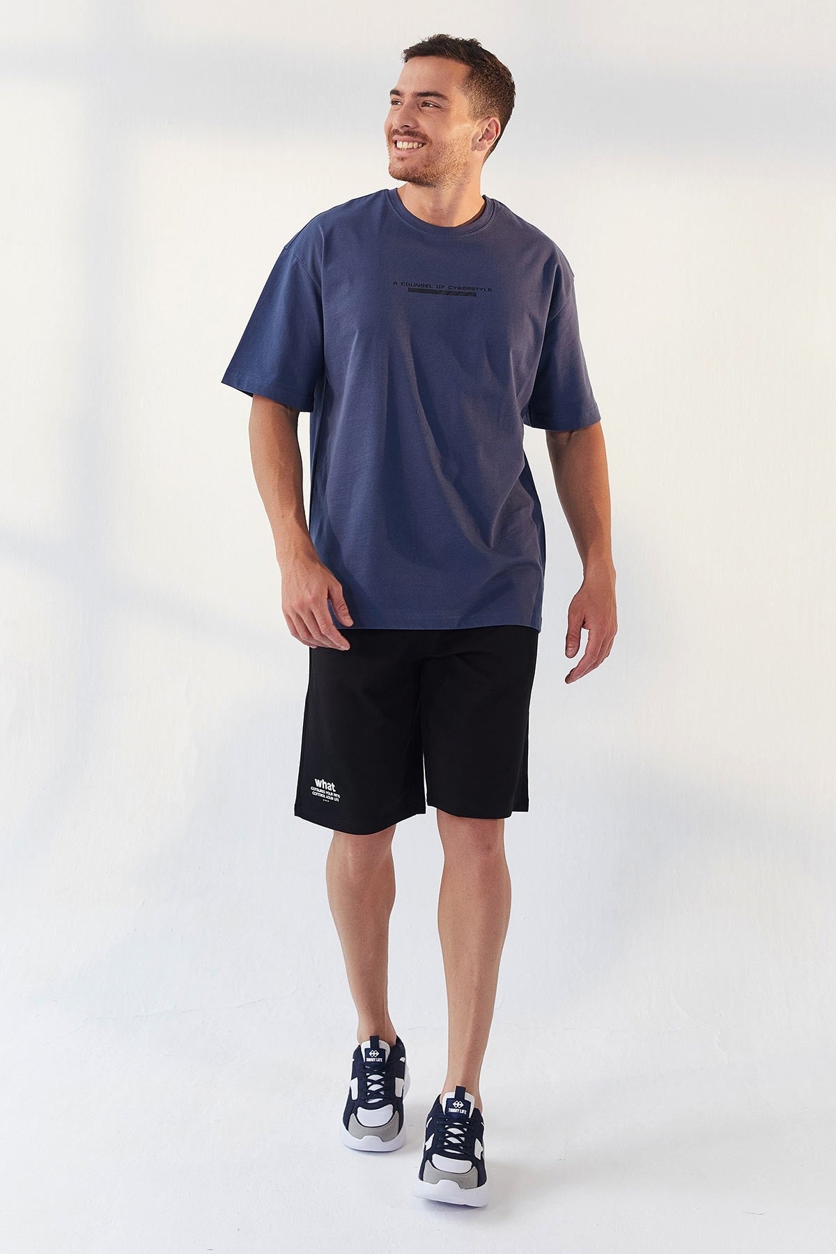 Petrol Print Lettering O Collar Men's Oversize T-Shirt - 87984
