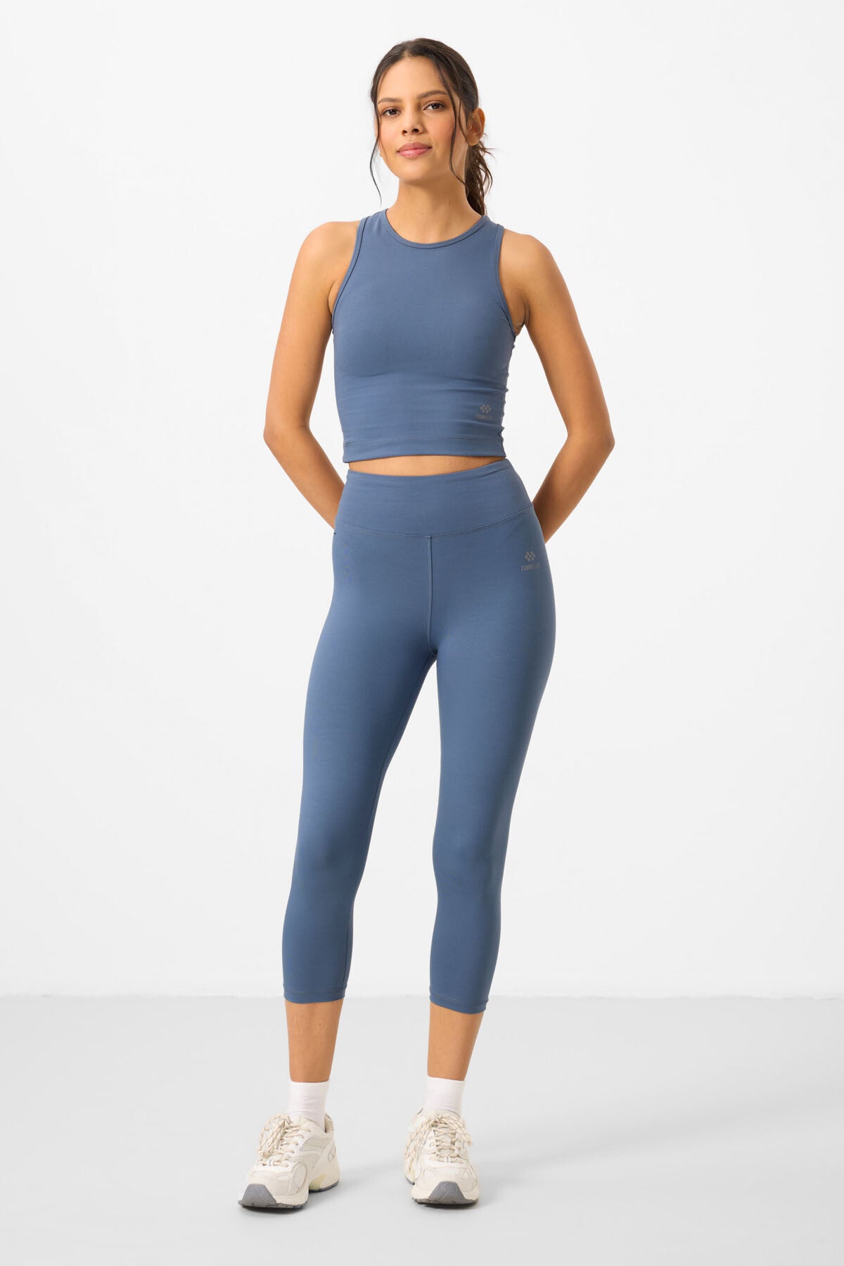 Petrol High Waist Capri-Crop Singlet Slim Fit Women's Tights Set - 95284
