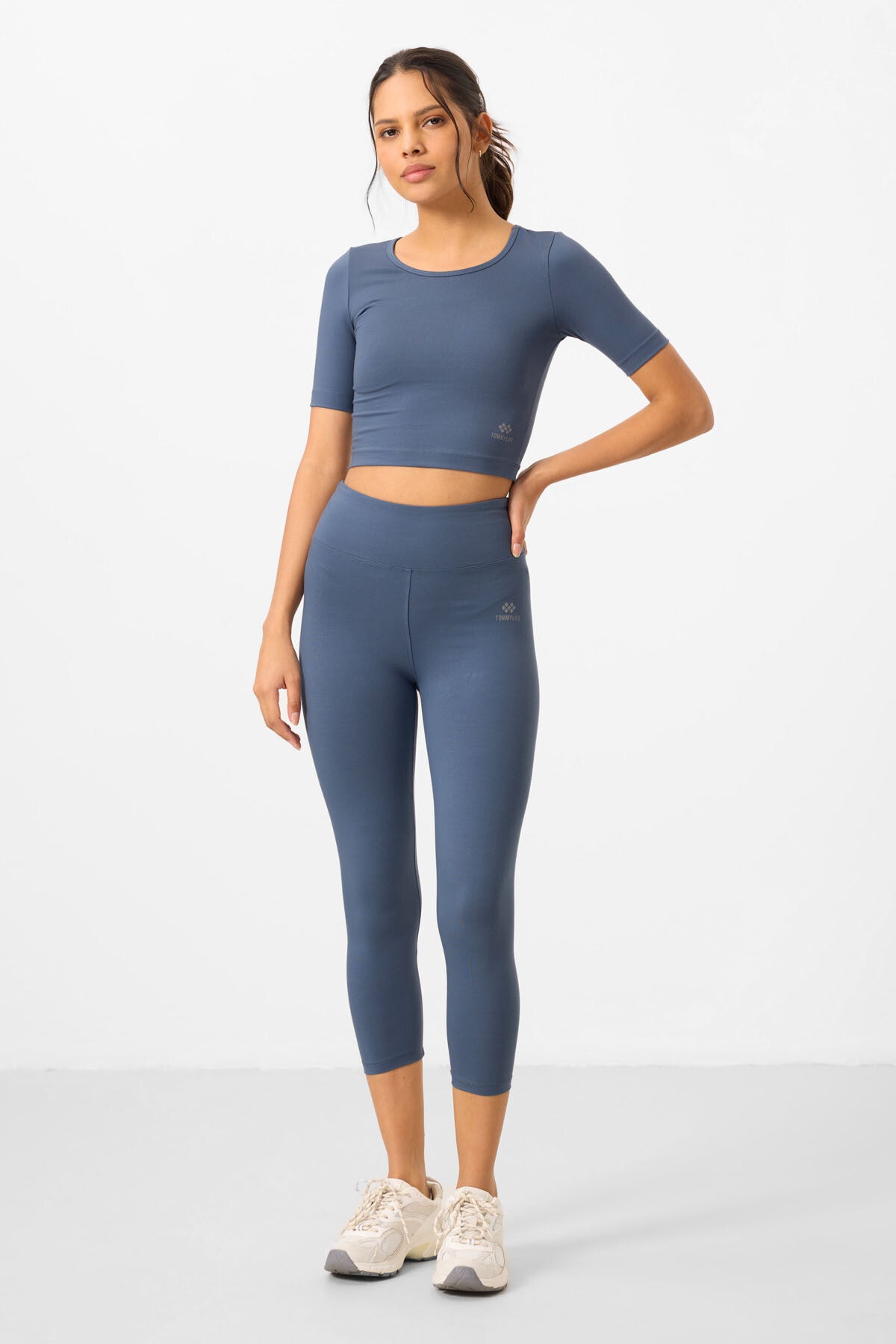 Petrol High Waist Capri-Crop T-Shirt Slim Fit Women's Tights Set - 95285