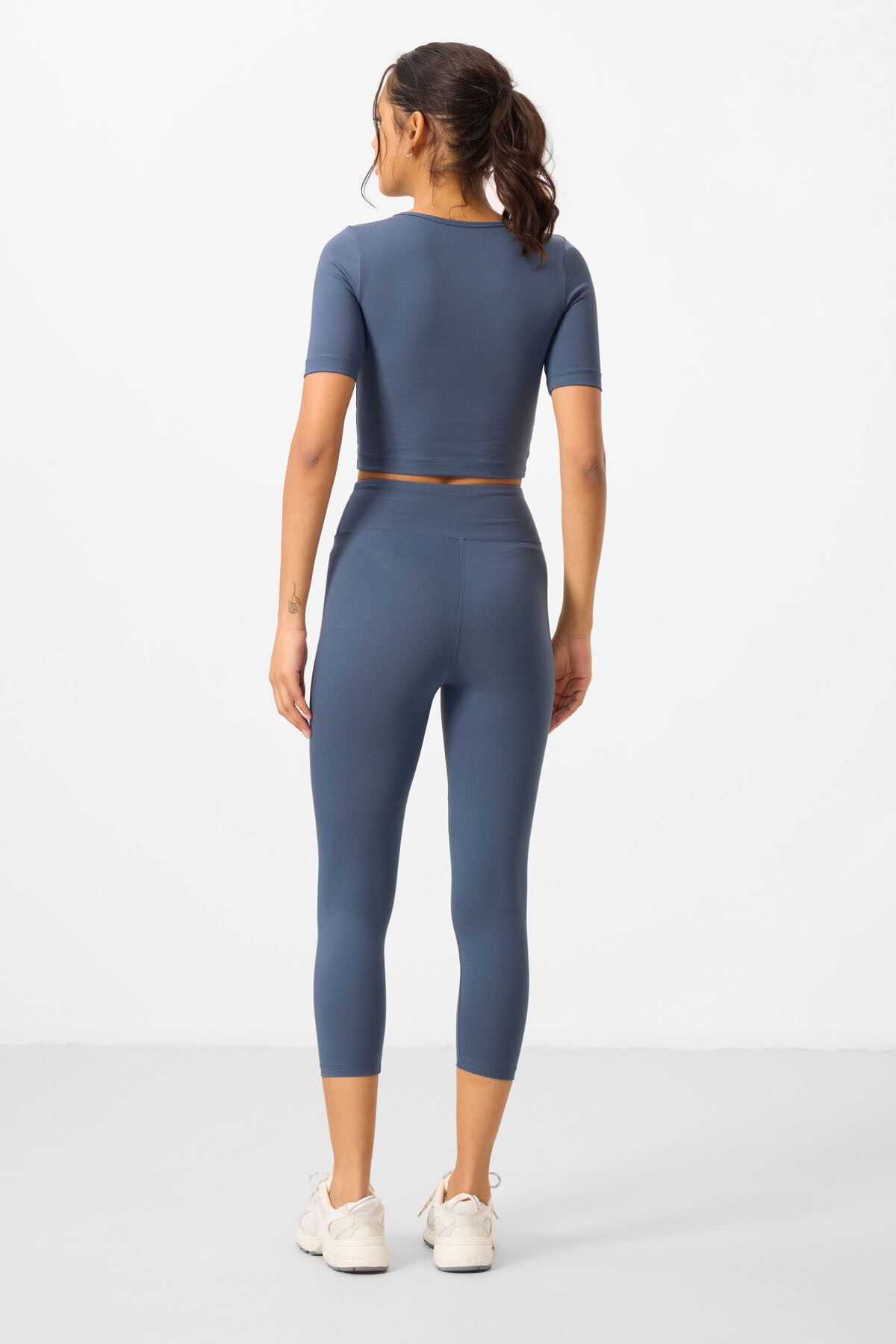 Petrol High Waist Capri-Crop T-Shirt Slim Fit Women's Tights Set - 95285