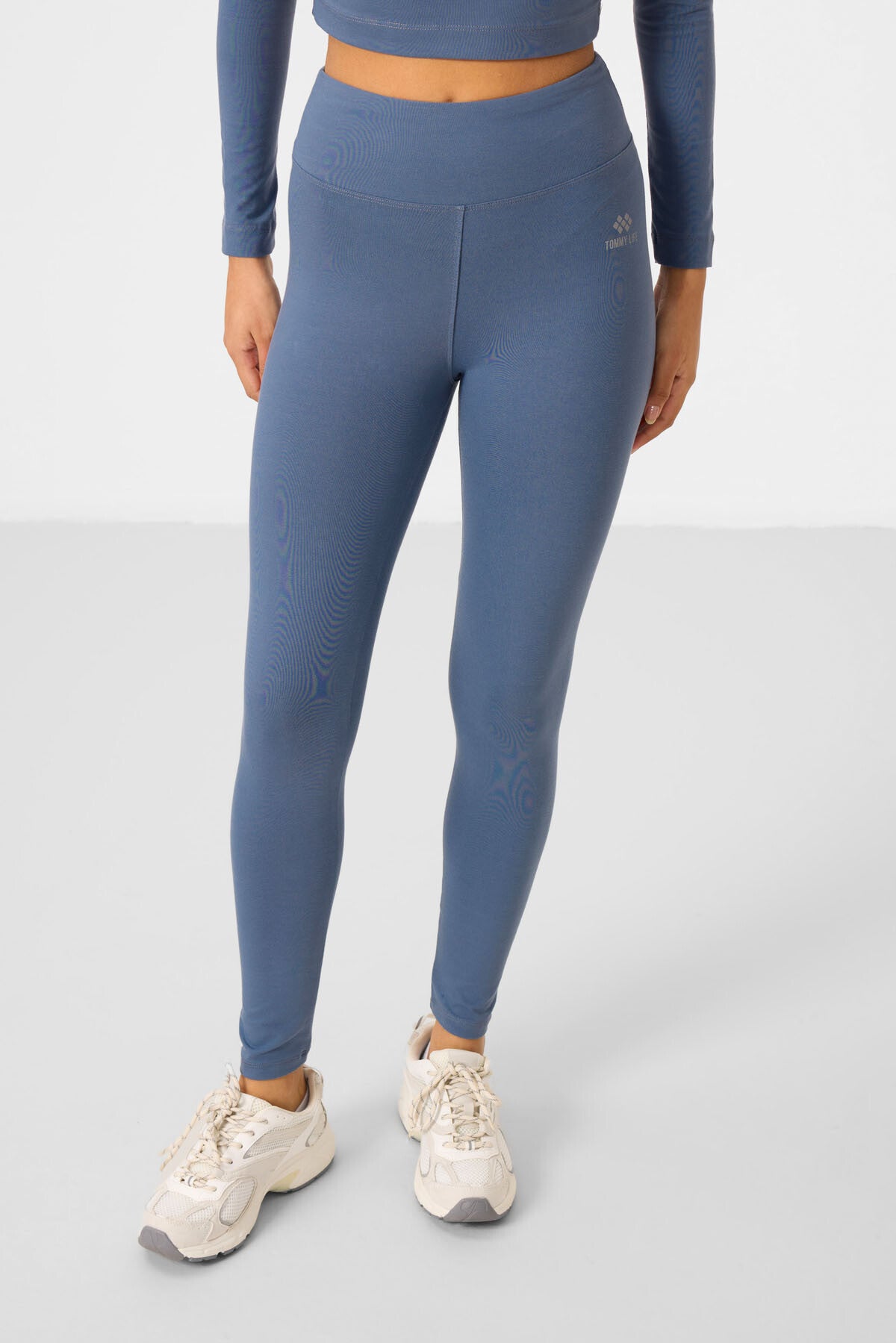 High Waist Long Sleeve Slim Fit Crop Top Women's Tights Set - 95286