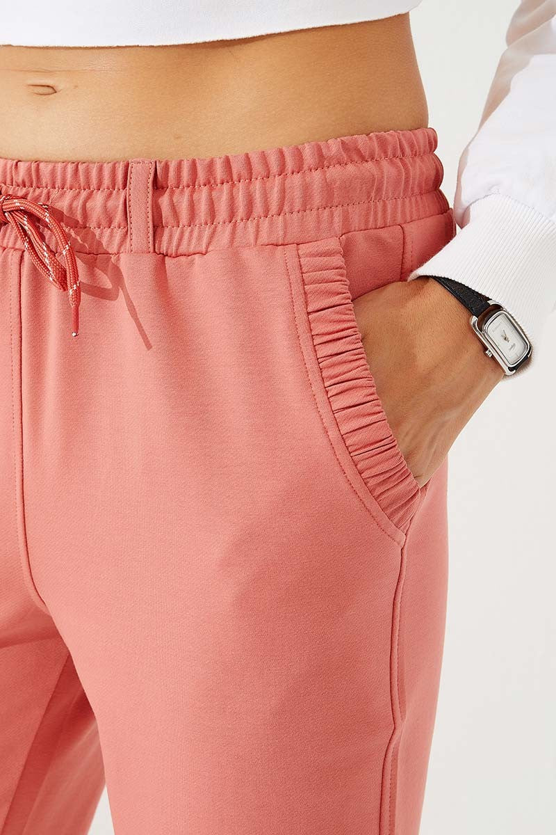 Powdered Pleated Pocket Comfort Fit Elastic Ankle Women's Tracksuit Bottom - 94580