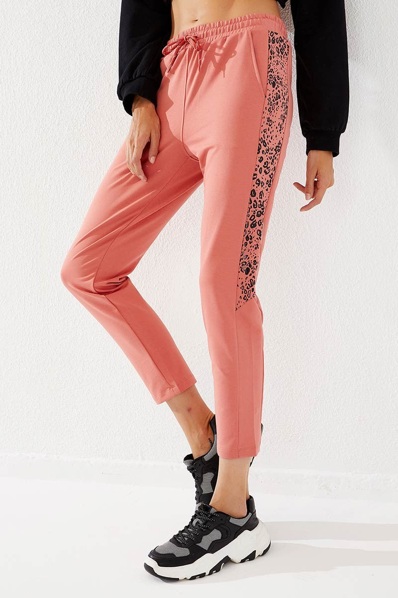 Powder Sides Leopard Print Comfort Fit Slim Leg Women's Tracksuit Bottom - 94572