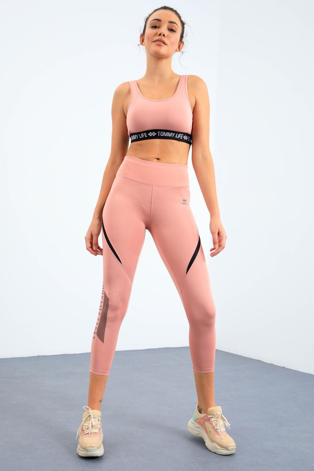 Powder Print High Waist Diving Fabric Tapered Leg Women's Tights - 94539