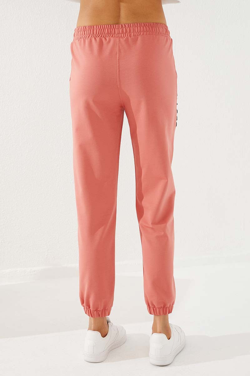 Powder Writing Embroidered Comfort Fit Elastic Cuff Women's Tracksuit Bottom - 94571