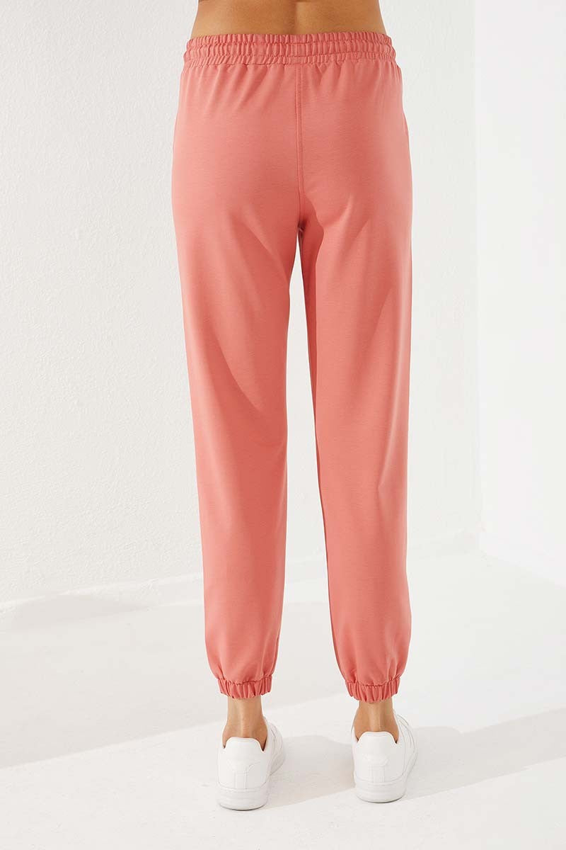 High Waist Embroidered Comfort Fit Elastic Cuff Women's Tracksuit Bottom - 94573