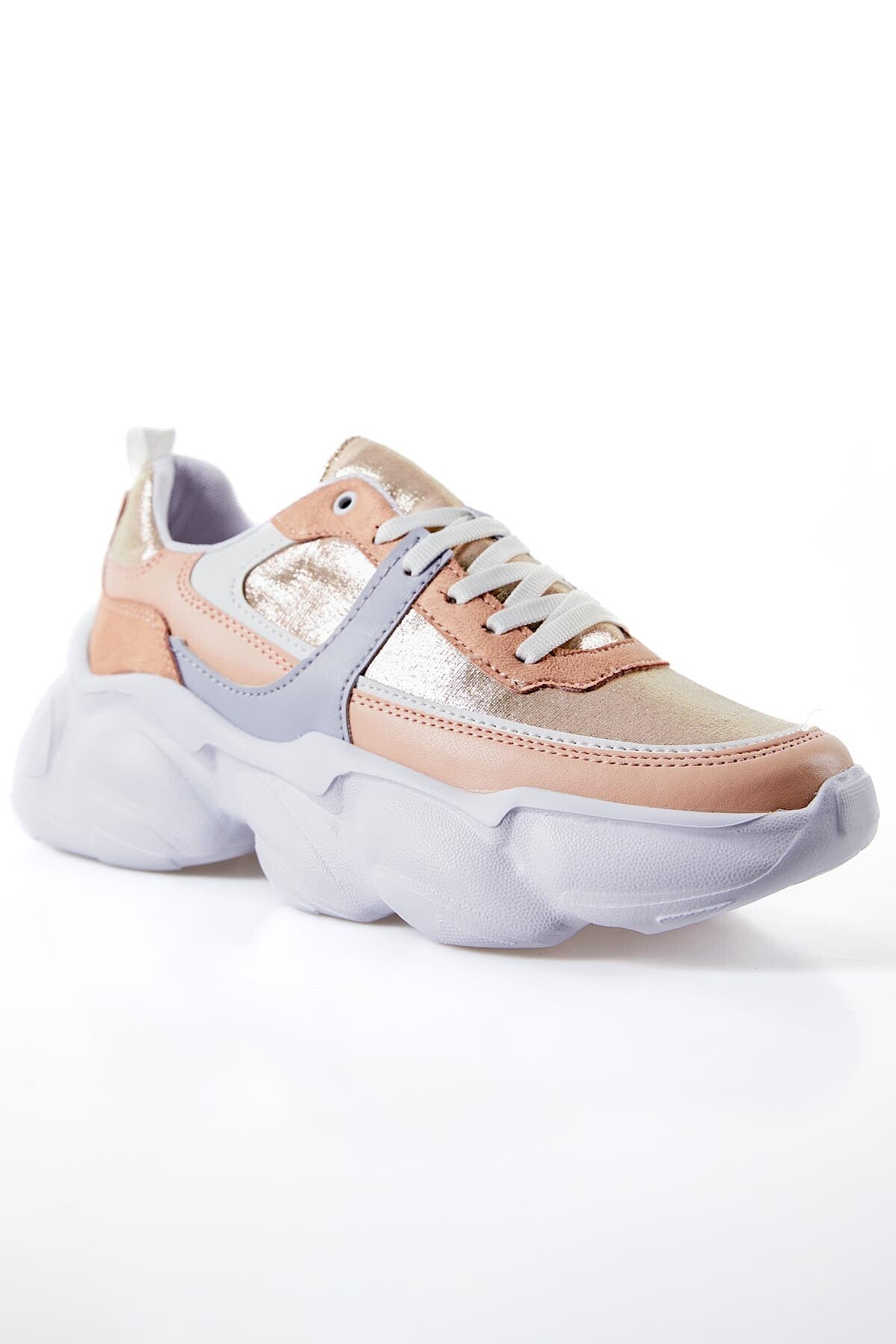 High-Top Powder Laced Color Gradient PU Leather Women's Sneakers - 89206