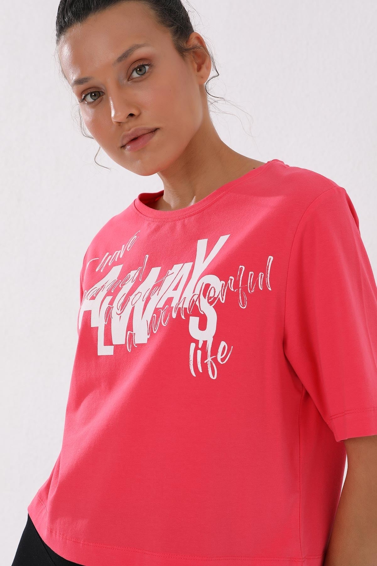 Asymmetric Print Rose O Collar Women's Oversize T-Shirt - 97136