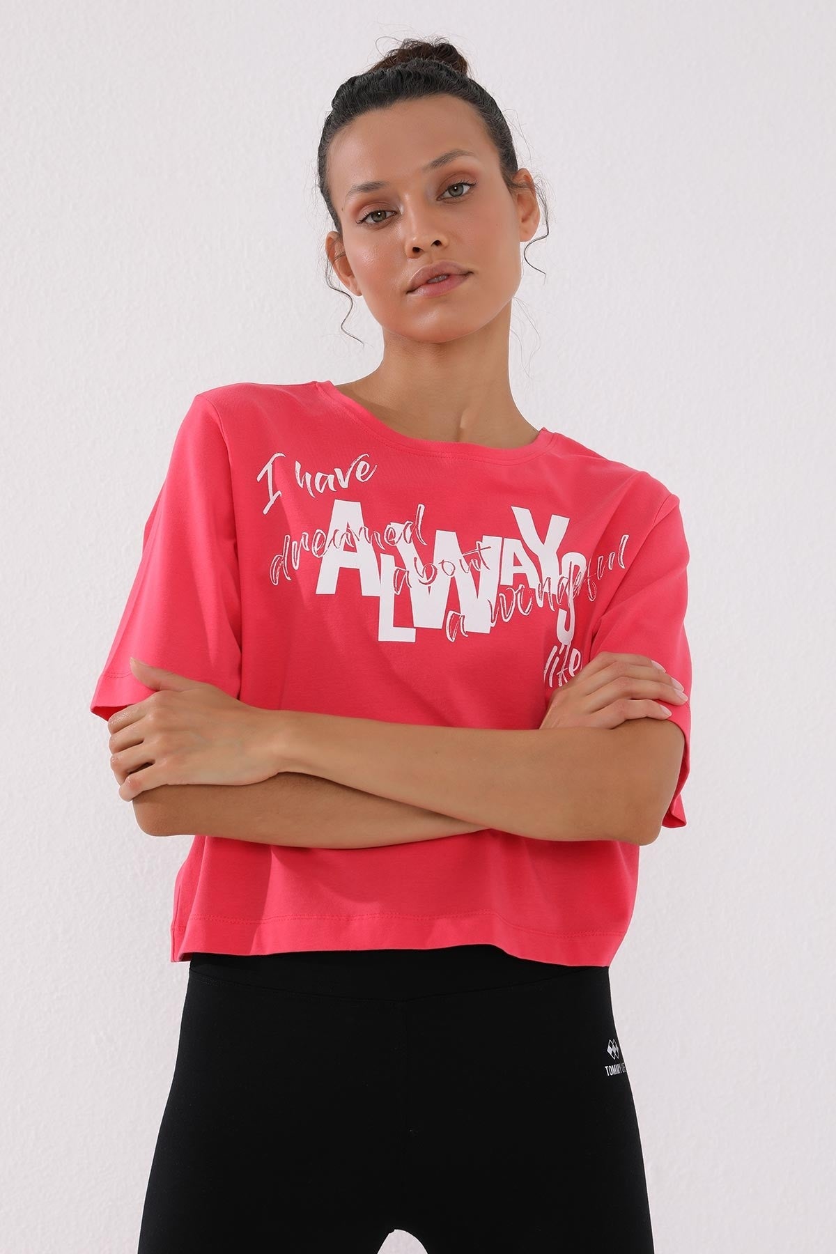 Asymmetric Print Rose O Collar Women's Oversize T-Shirt - 97136