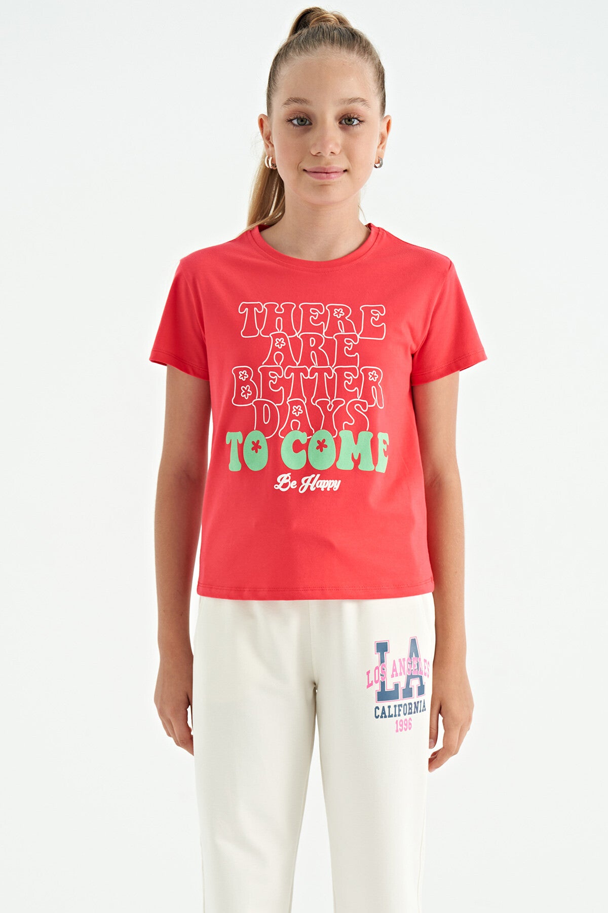 Rose O Collar Printed Comfort Fit Short Sleeve Cropped Girl's T-Shirt - 75118
