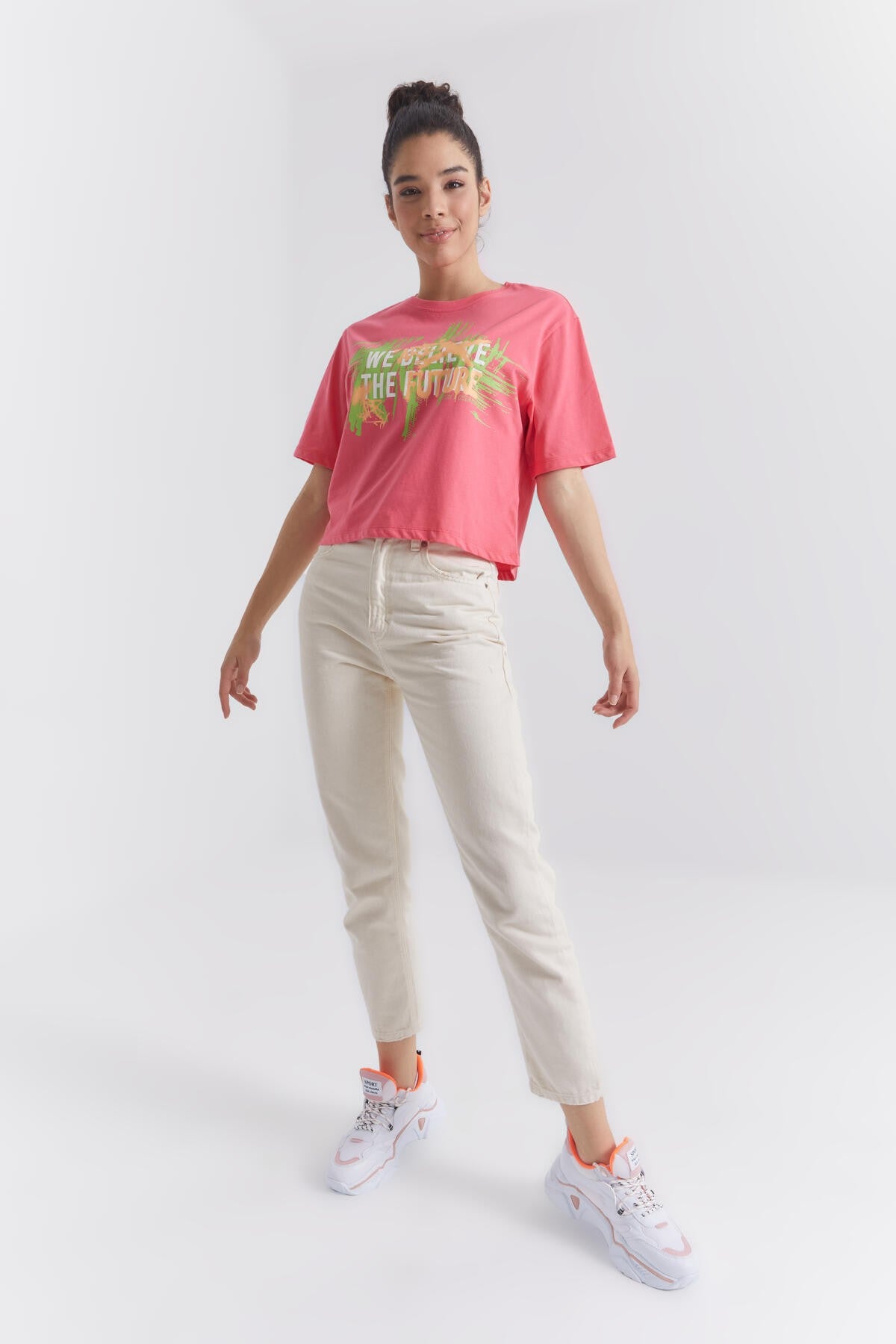 Rose Color Print O Collar Women's Oversize T-Shirt - 97212
