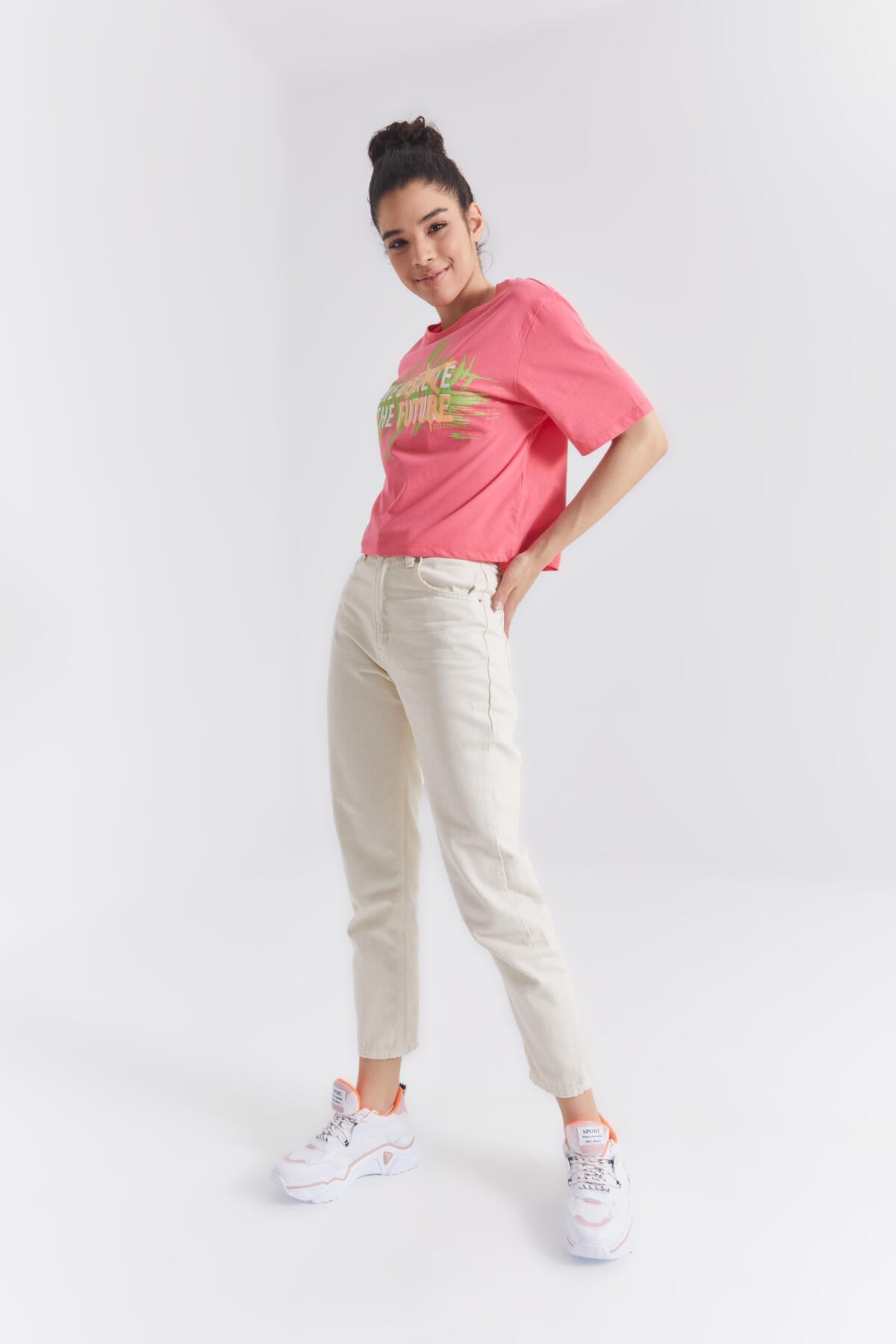 Rose Color Print O Collar Women's Oversize T-Shirt - 97212