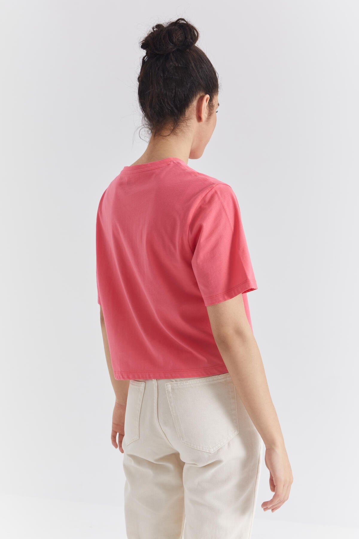 Rose Color Print O Collar Women's Oversize T-Shirt - 97212