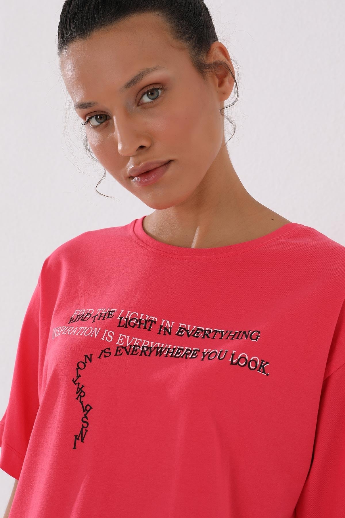 Rose Print Short O Collar Women's Oversize T-Shirt - 97135