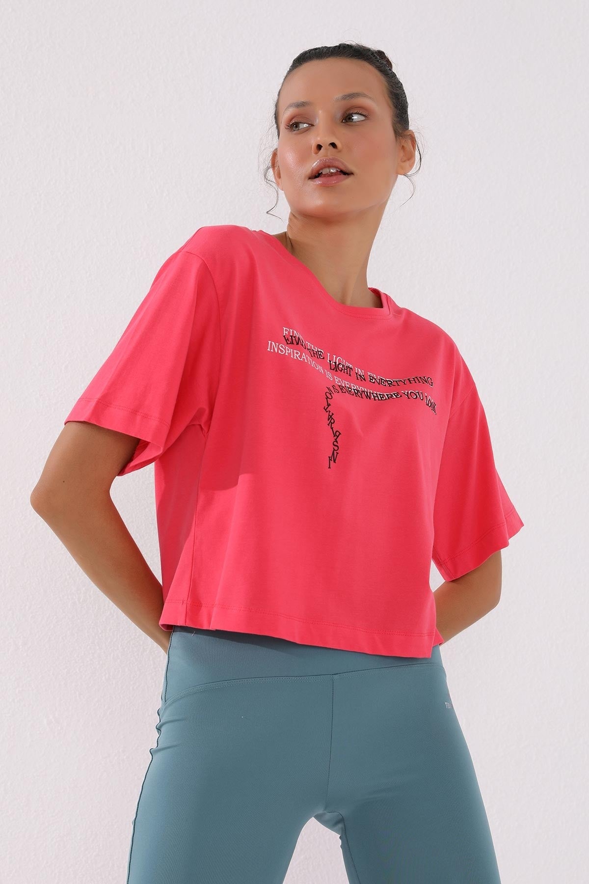 Rose Print Short O Collar Women's Oversize T-Shirt - 97135