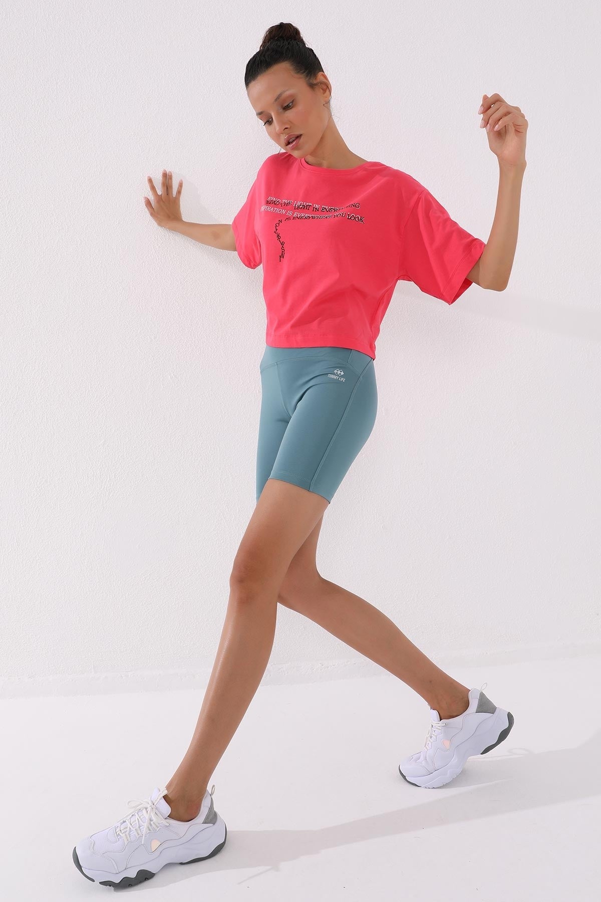 Rose Print Short O Collar Women's Oversize T-Shirt - 97135