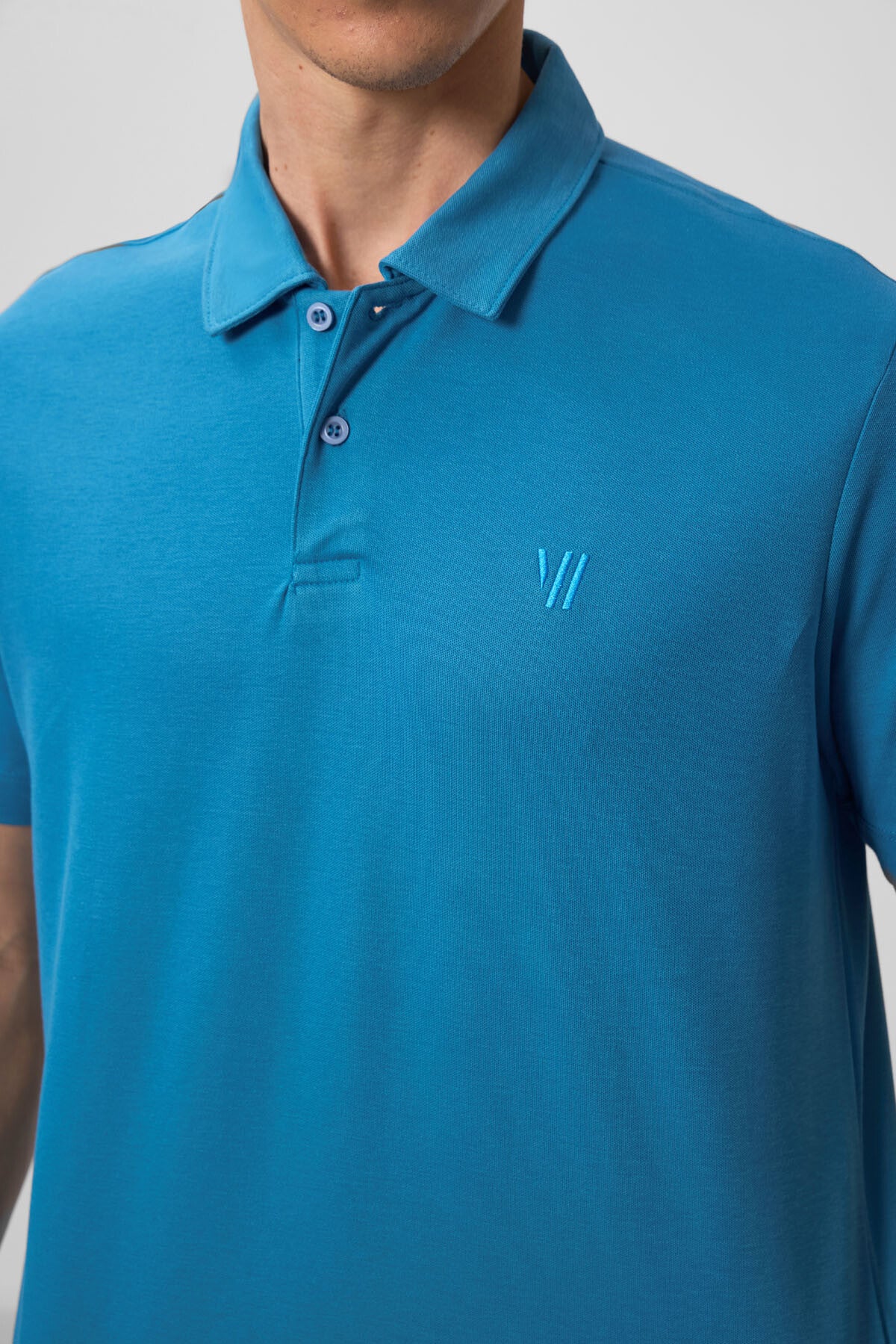 Basic Chest Logo Standard Fit Knitted Polo Collar Men's T-Shirt - 87768