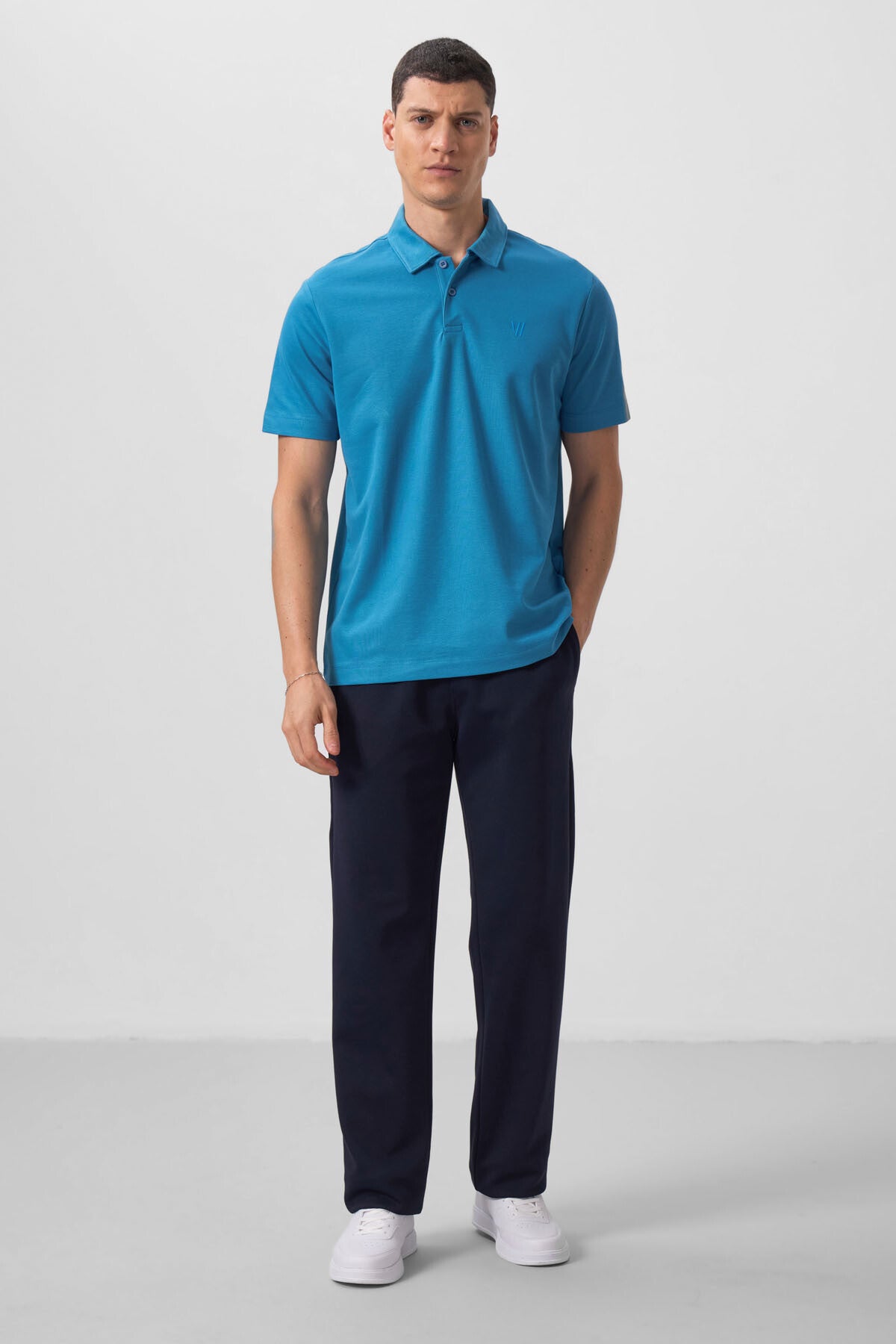 Basic Chest Logo Standard Fit Knitted Polo Collar Men's T-Shirt - 87768