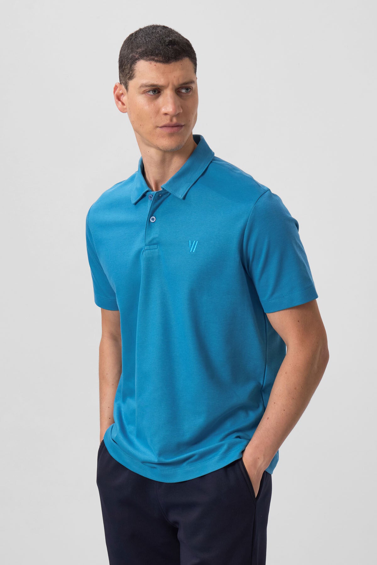 Basic Chest Logo Standard Fit Knitted Polo Collar Men's T-Shirt - 87768