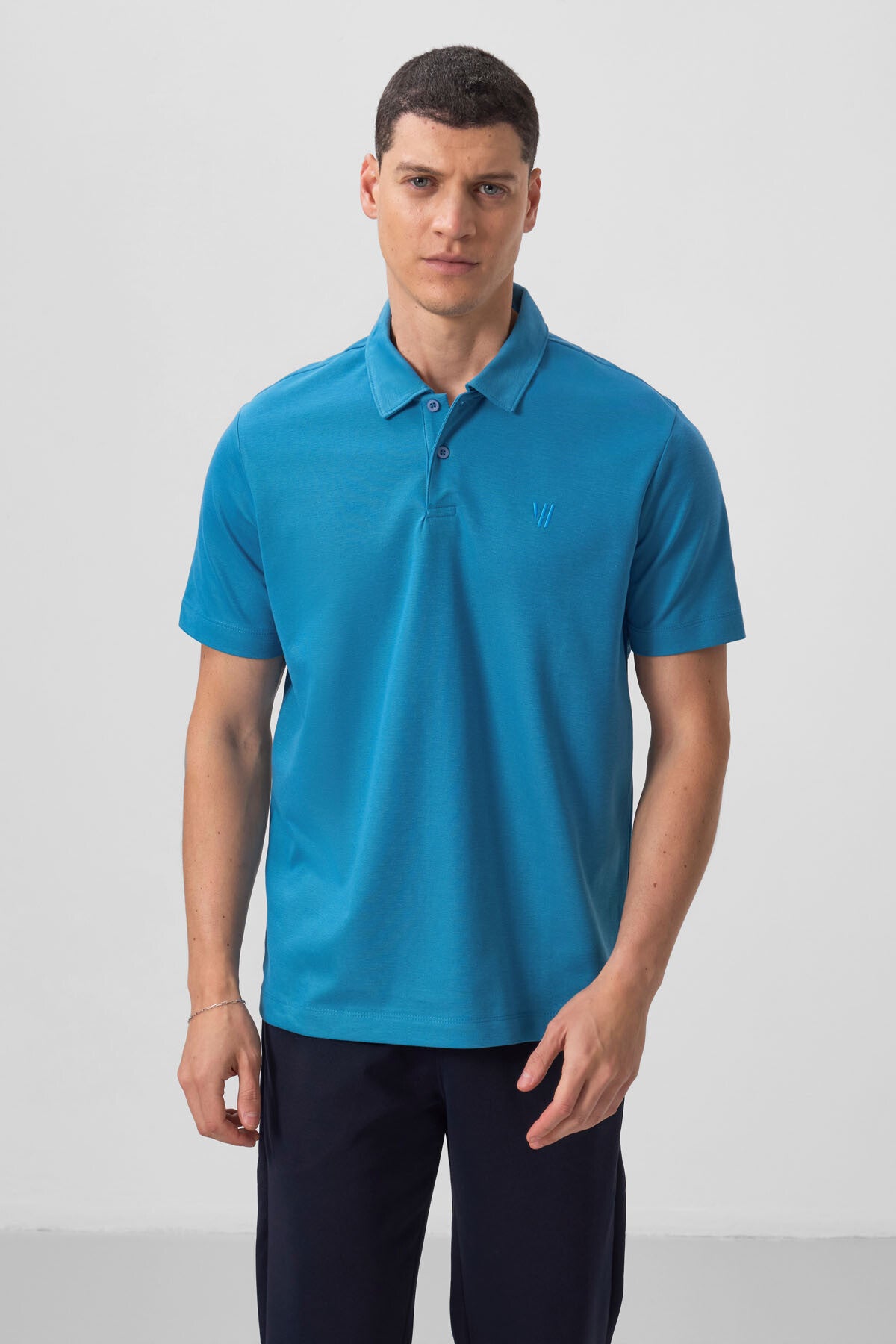 Basic Chest Logo Standard Fit Knitted Polo Collar Men's T-Shirt - 87768