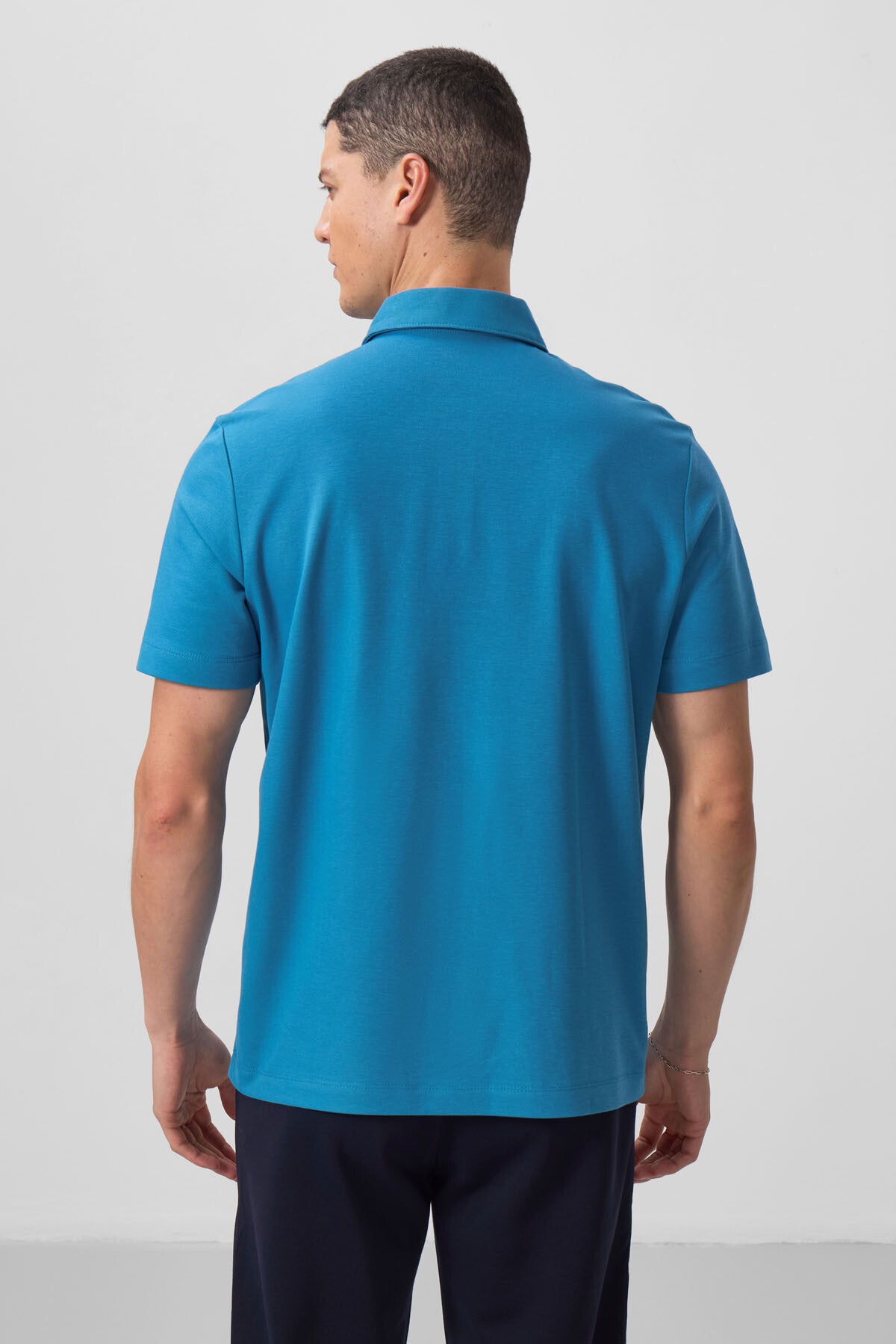 Basic Chest Logo Standard Fit Knitted Polo Collar Men's T-Shirt - 87768