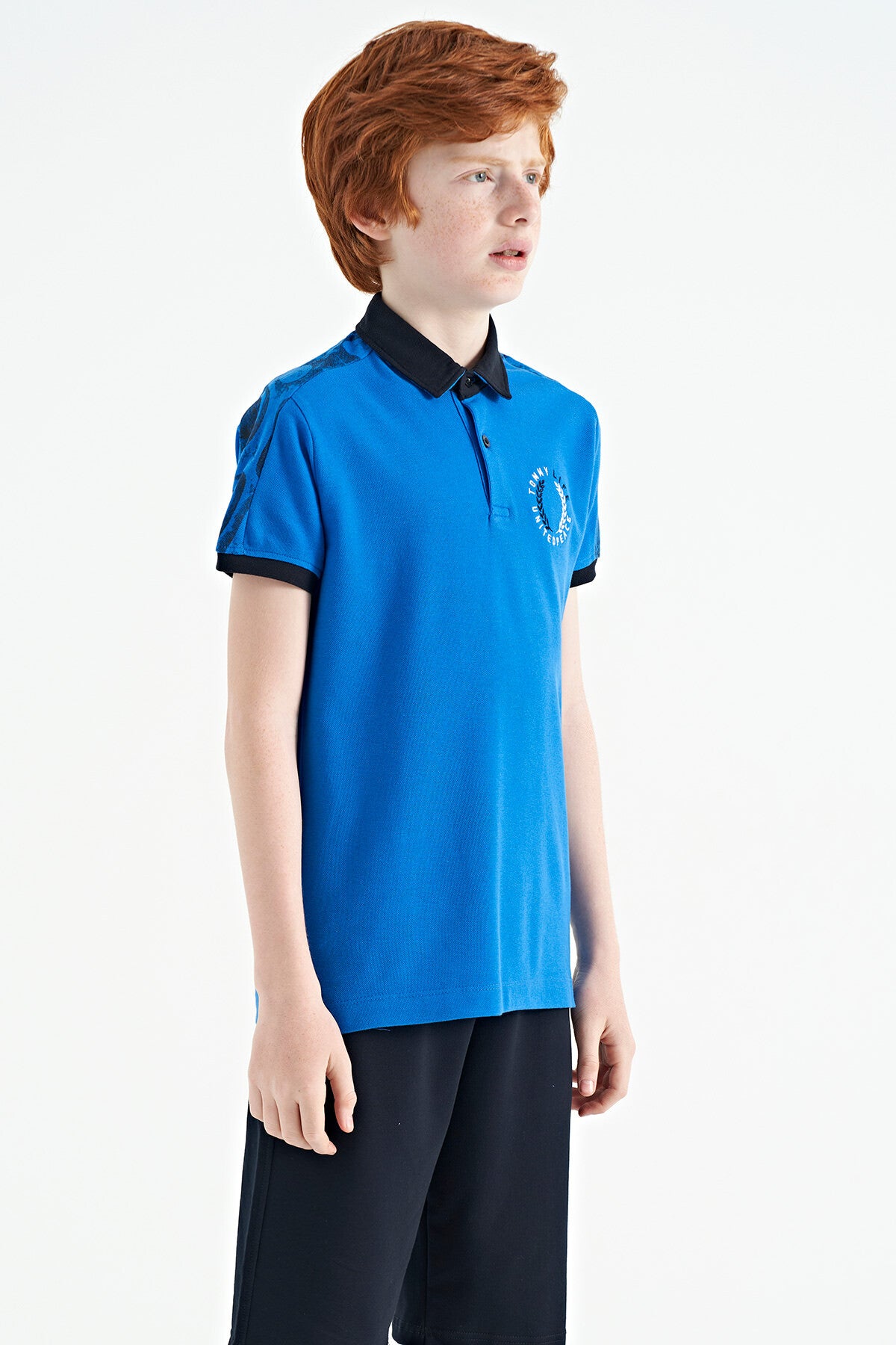 Printed Shirt Detailed Polo Collar Standard Fit Boys' T-Shirt - 11166