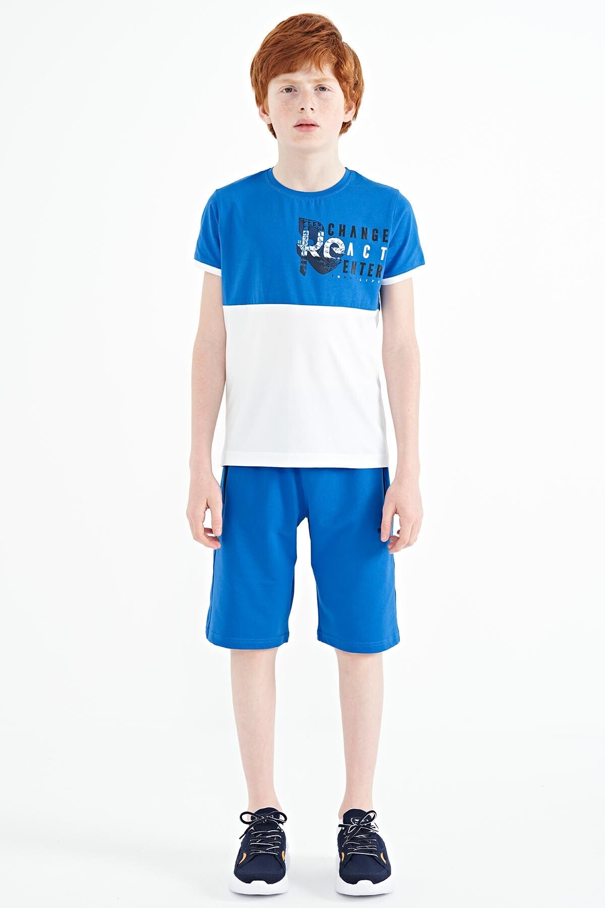 Printed Sleeve Detailed Color Block Standard Fit O Collar Boys T-Shirt - 11107