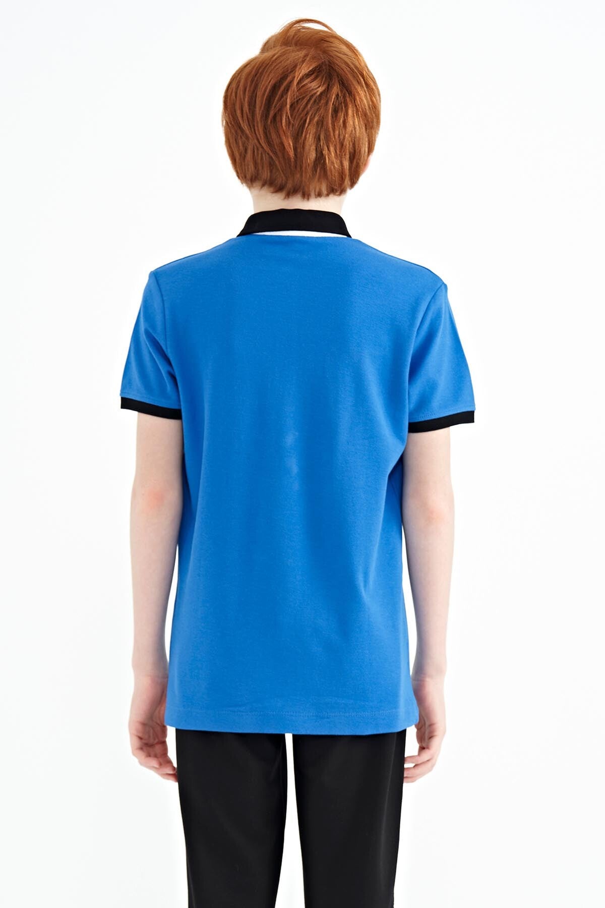 Printed Blue Detailed Standard Mold Polo Collar Boys T-Shirt - 11140