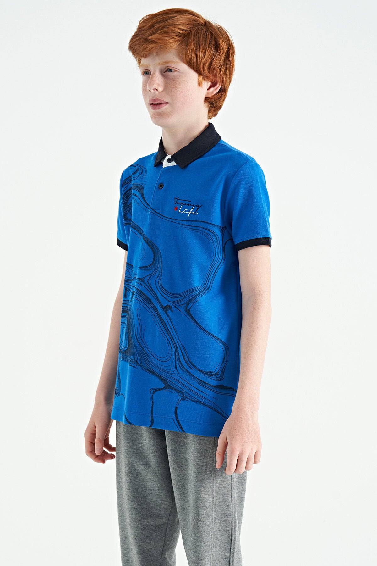 Printed Sleeve Detailed Standard Fit Polo Collar Boys' T-Shirt - 11165