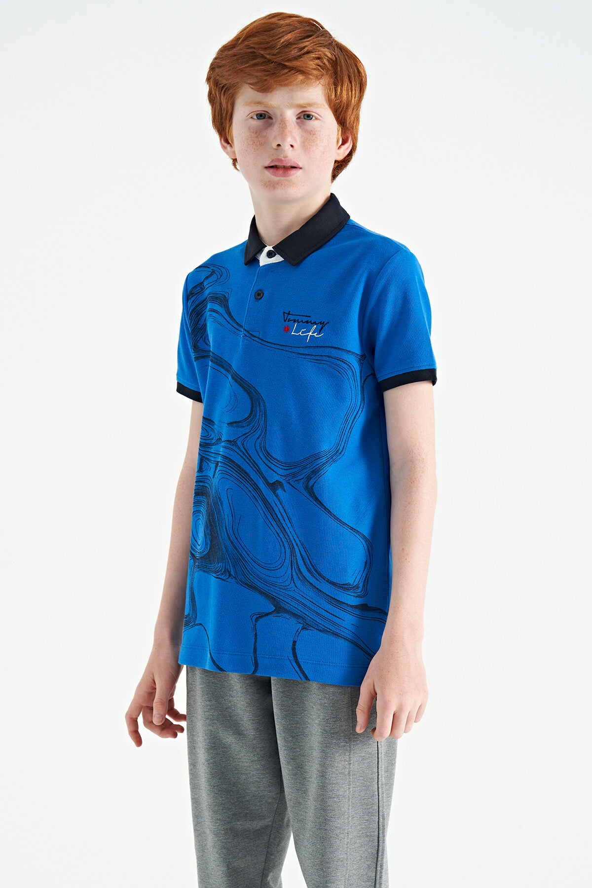 Printed Sleeve Detailed Standard Fit Polo Collar Boys' T-Shirt - 11165