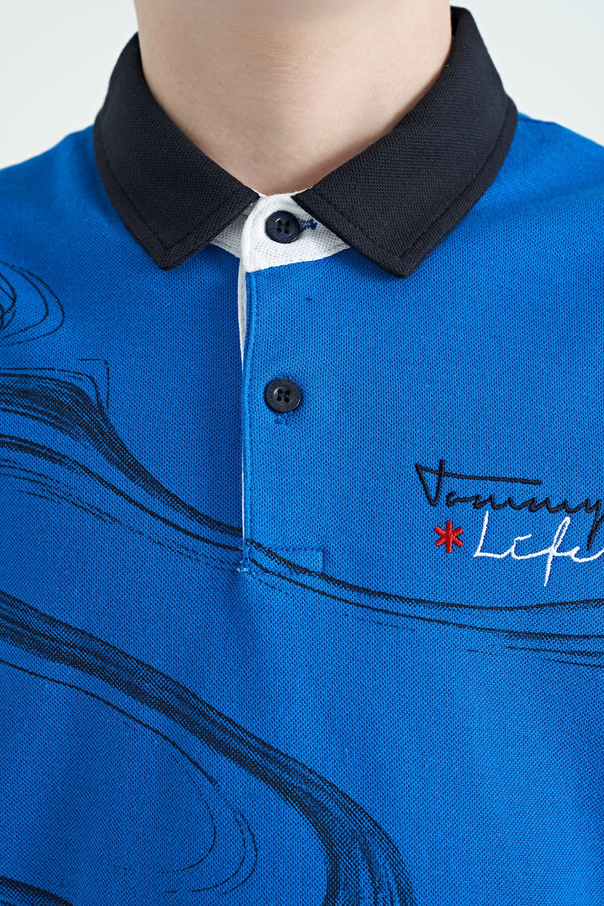 Printed Sleeve Detailed Standard Fit Polo Collar Boys' T-Shirt - 11165