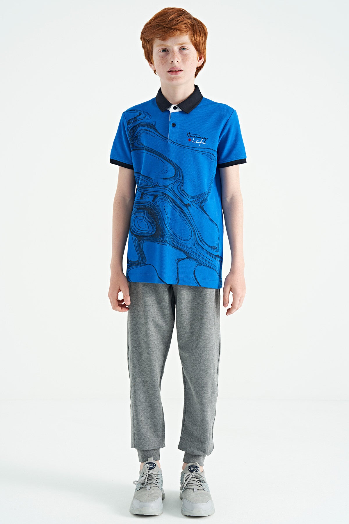 Printed Sleeve Detailed Standard Fit Polo Collar Boys' T-Shirt - 11165