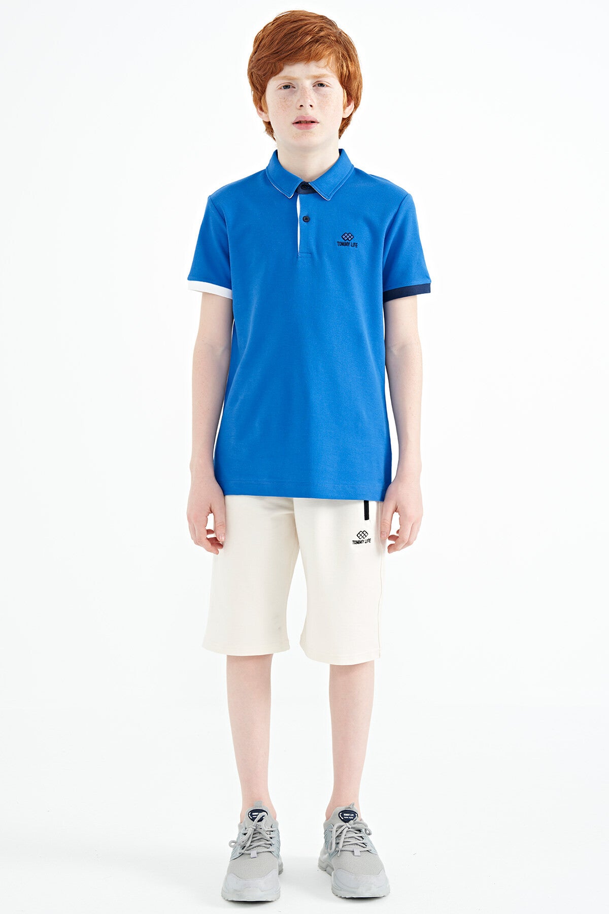 Saks Logo Embroidered Standard Fit Polo Collar Boys T-Shirt - 11083