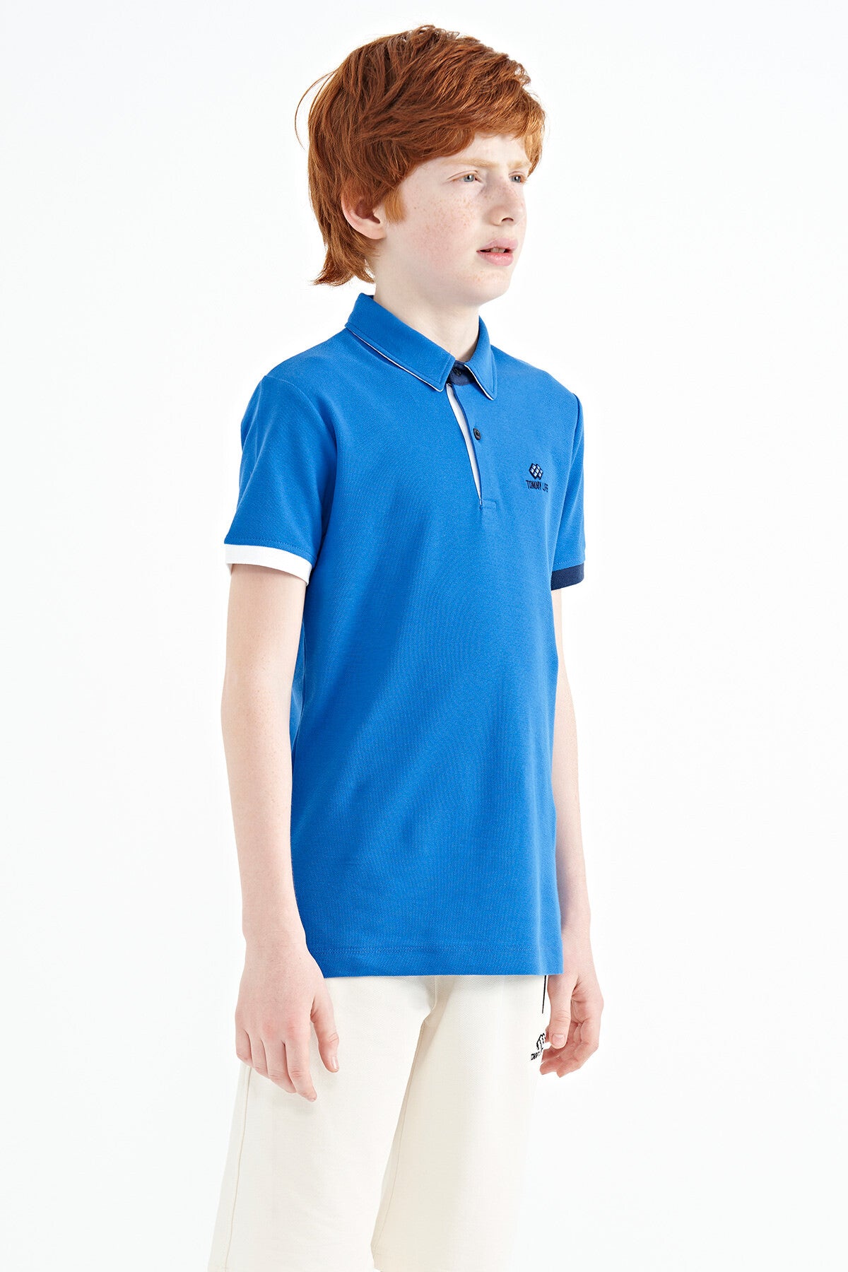 Saks Logo Embroidered Standard Fit Polo Collar Boys T-Shirt - 11083