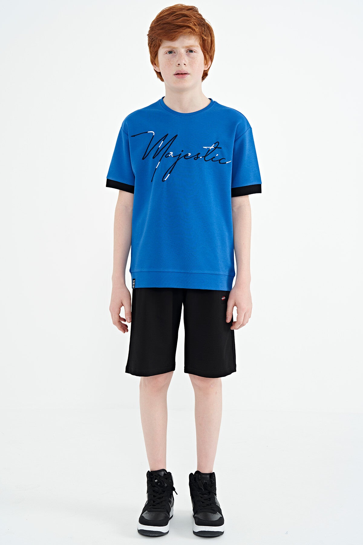 Slim Fit Embroidered O Collar Oversize Boys' T-Shirt - 11147
